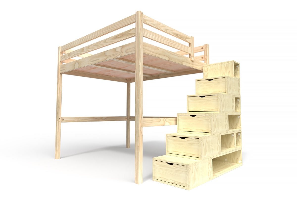 Lit Mezzanine bois avec escalier cube Sylvia - 160x200 160x200 Incolore