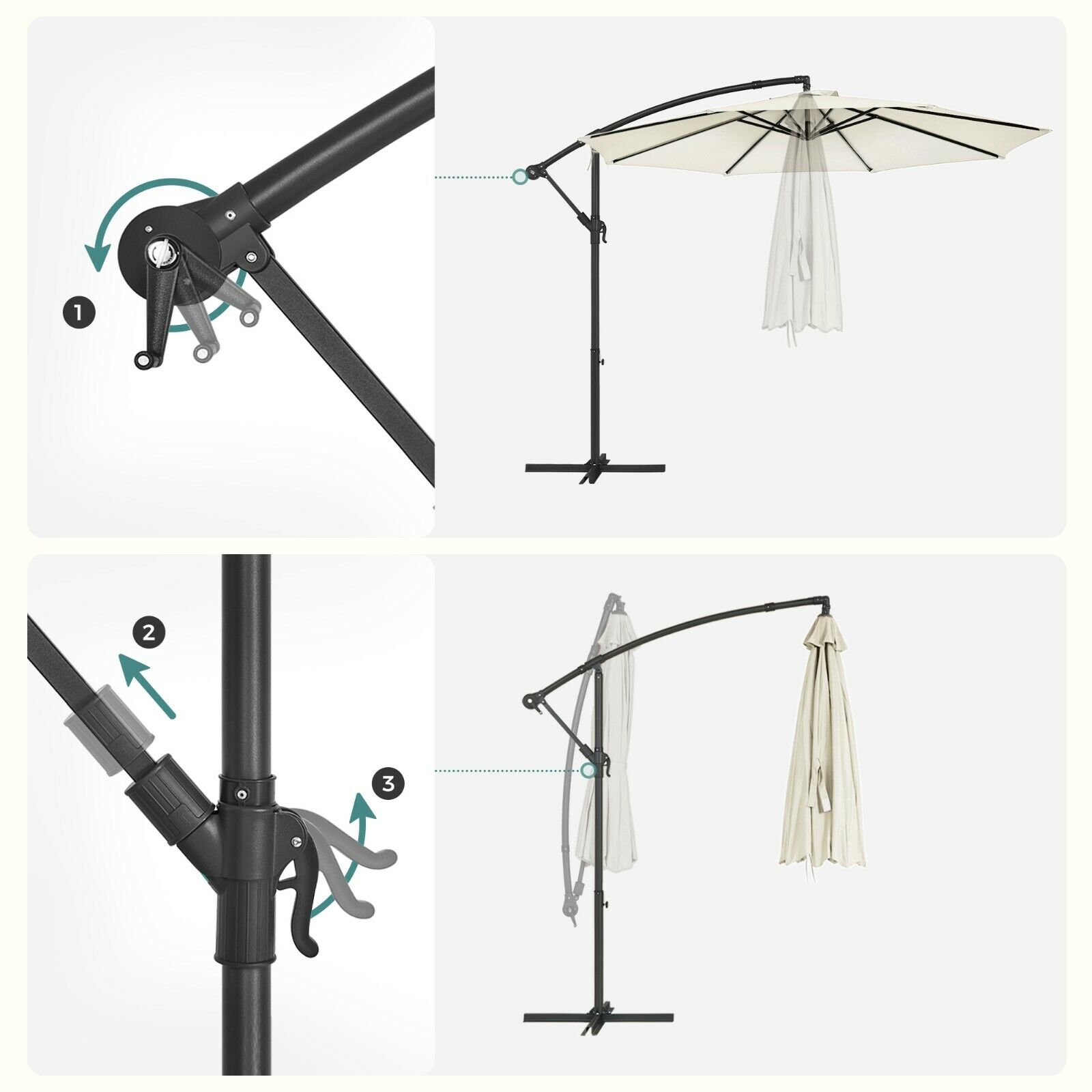 Parasol de Jardin Extérieur Déporté, avec Base, Ø3m, UPF 50+ Protection Solaire,Beige - 4