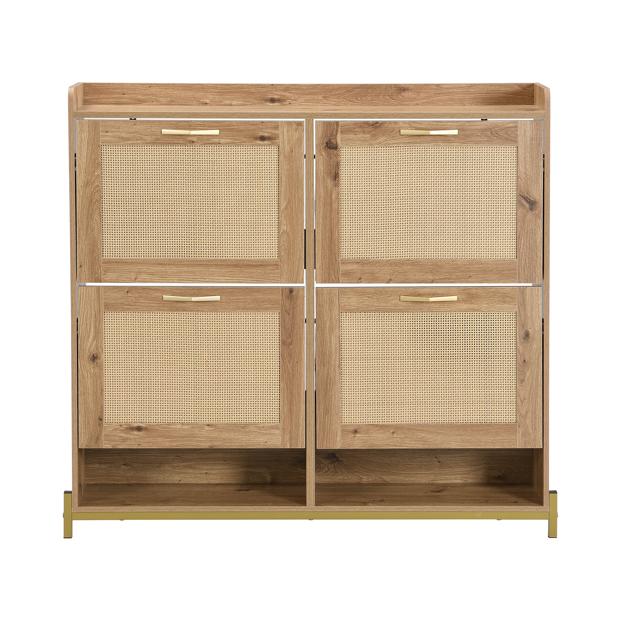 Meuble à chaussures avec 4 portes en rotin et 2 compartiments - Bois MDF - 105 x 24 x 100 cm - Coloris bois - 8