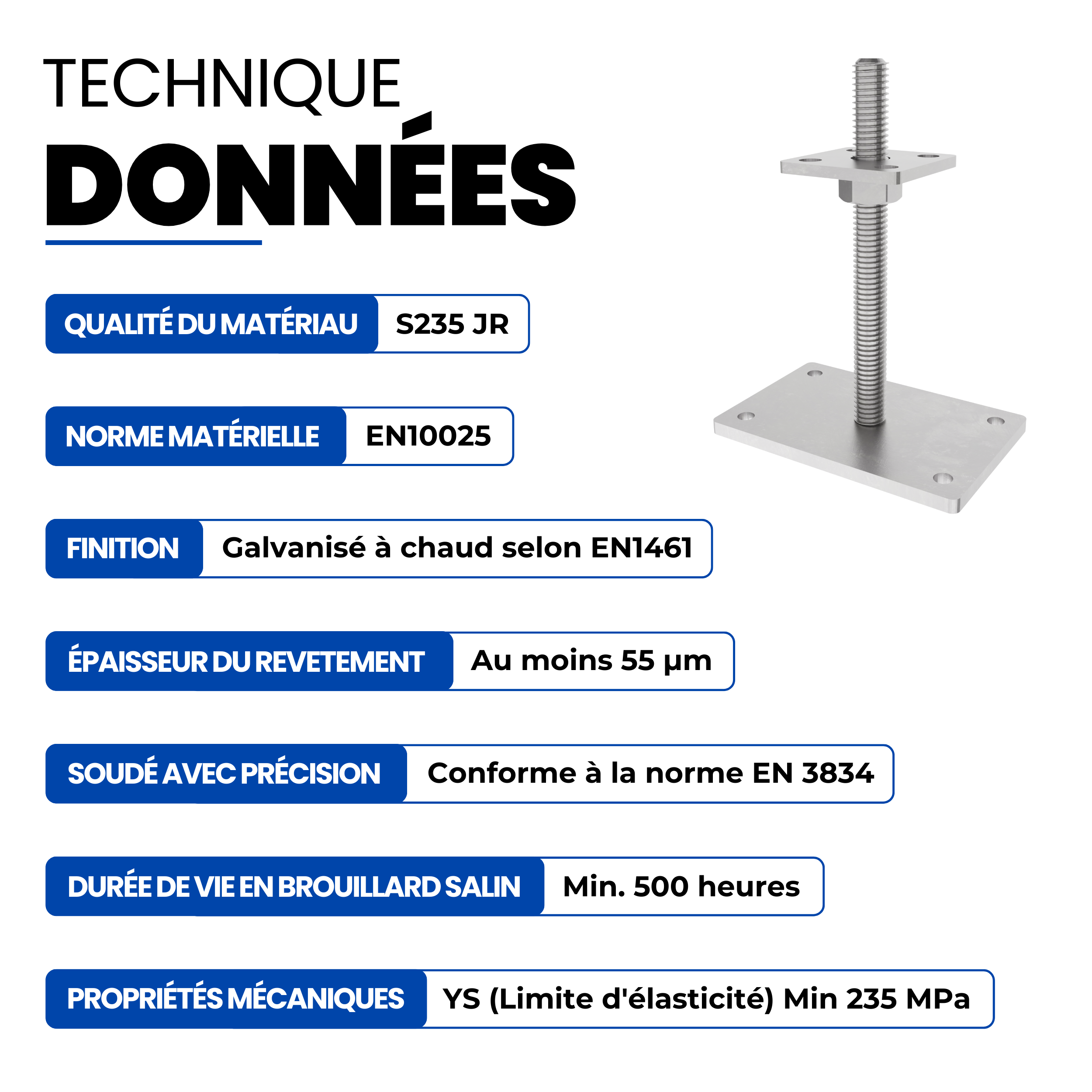 Support de poteau Galvanisé à chaud 100 x 100 mm | 50 - 230 mmhauteur reglable platine bois pied clôture GeZu Impex - 4