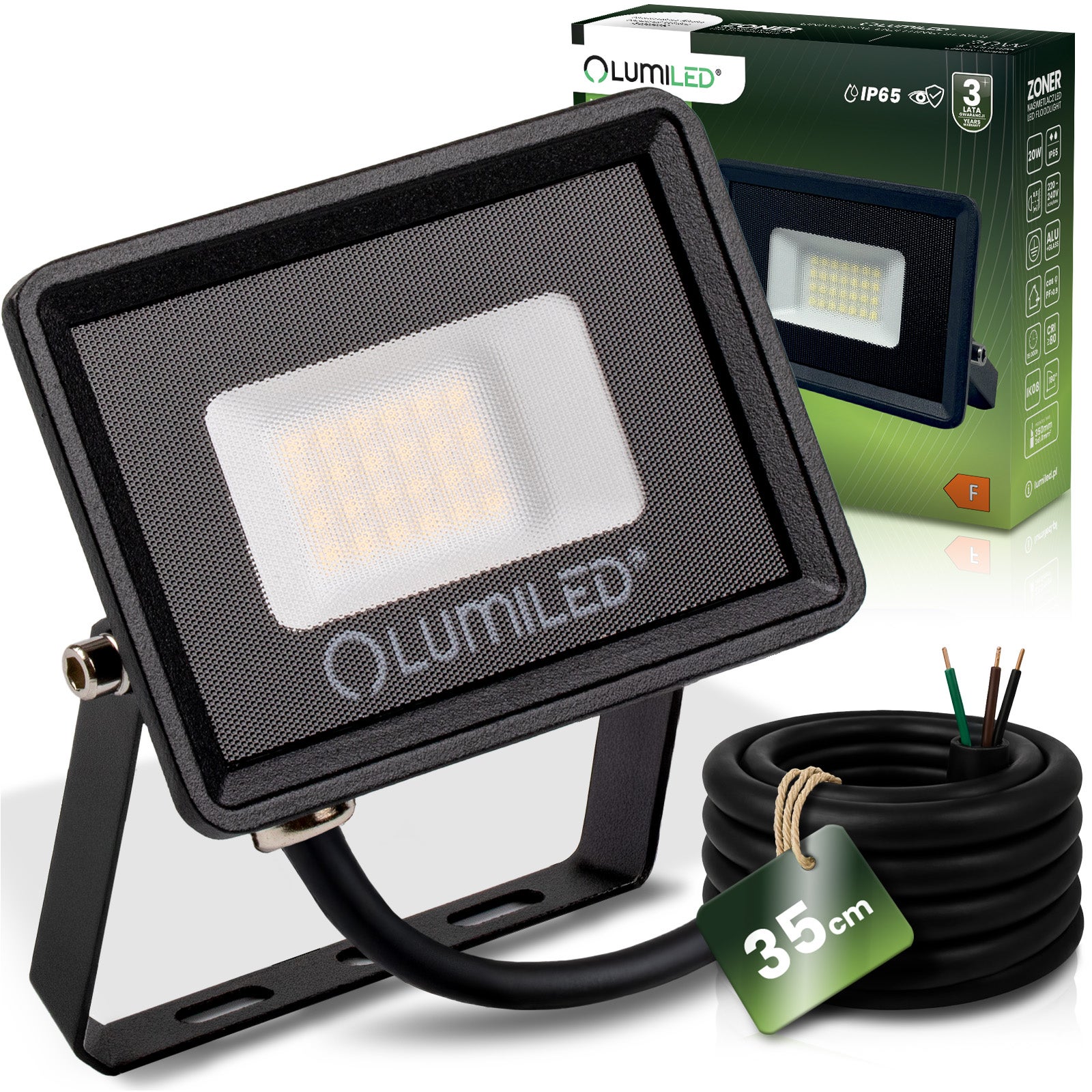 Naświetlacz LED Lumiled ZONER 20W 1800LM 4000K Neutralna biel IP65 Czarny 1 szt.