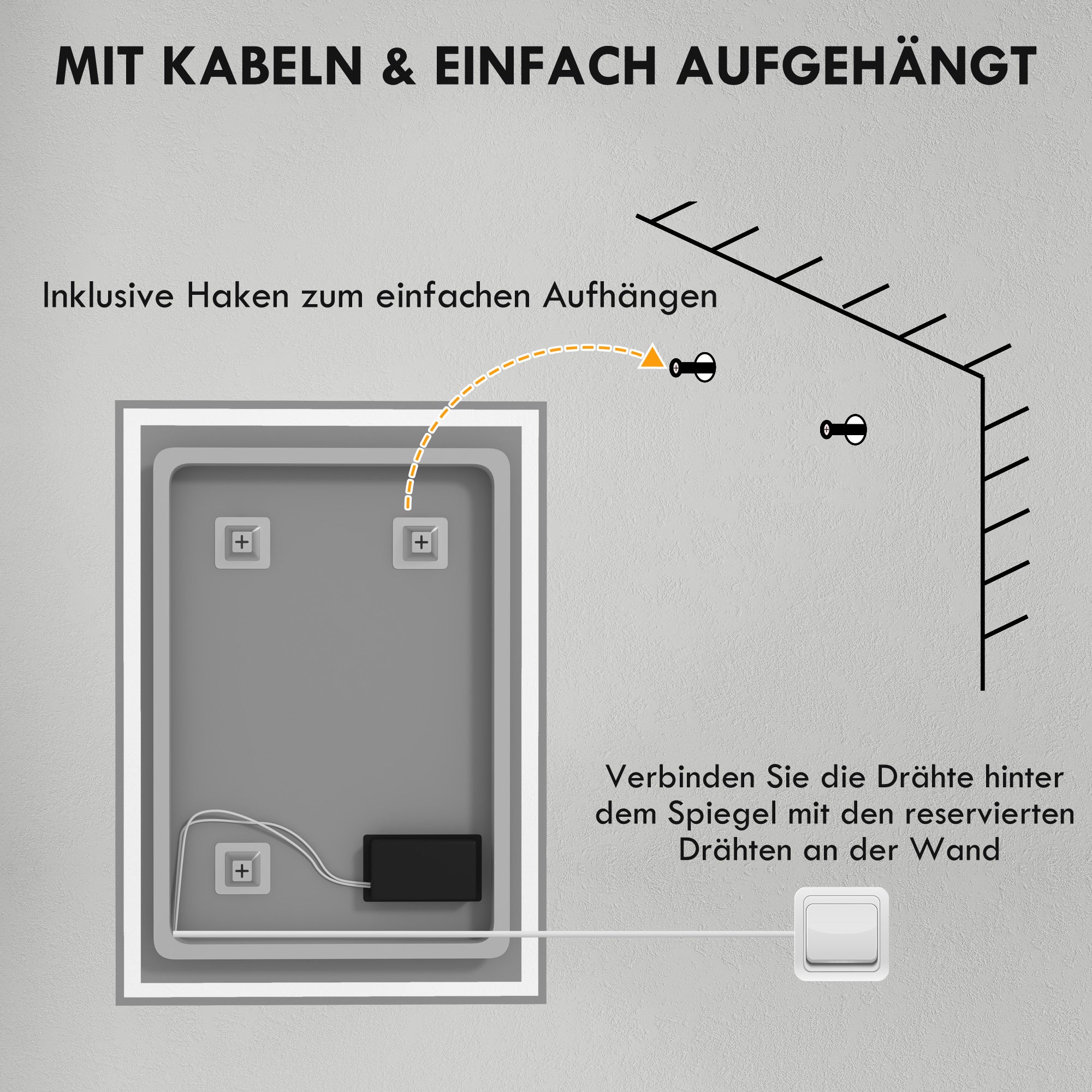 Specchio da bagno, specchio da parete con LED e interruttore touch, bianco - 9