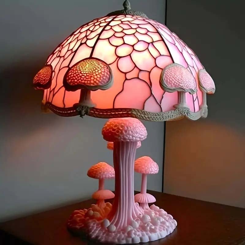 Wielokolorowa różowa lampa grzybek USB LED, kreatywna dekoracja z żywicy kwiatowej, lampka nocna do sypialni, salonu, biura, magiczny styl