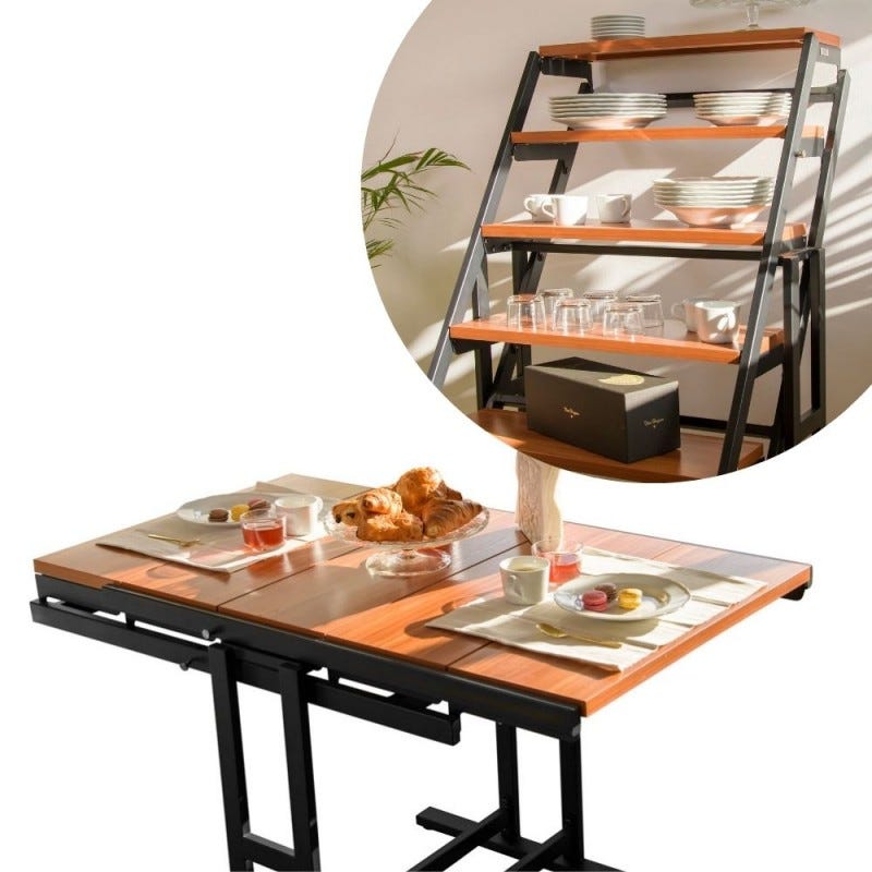 Tablier Modulable Table modulable (L120 x l78 x H77,5 cm) convertible en Etagère - style ...