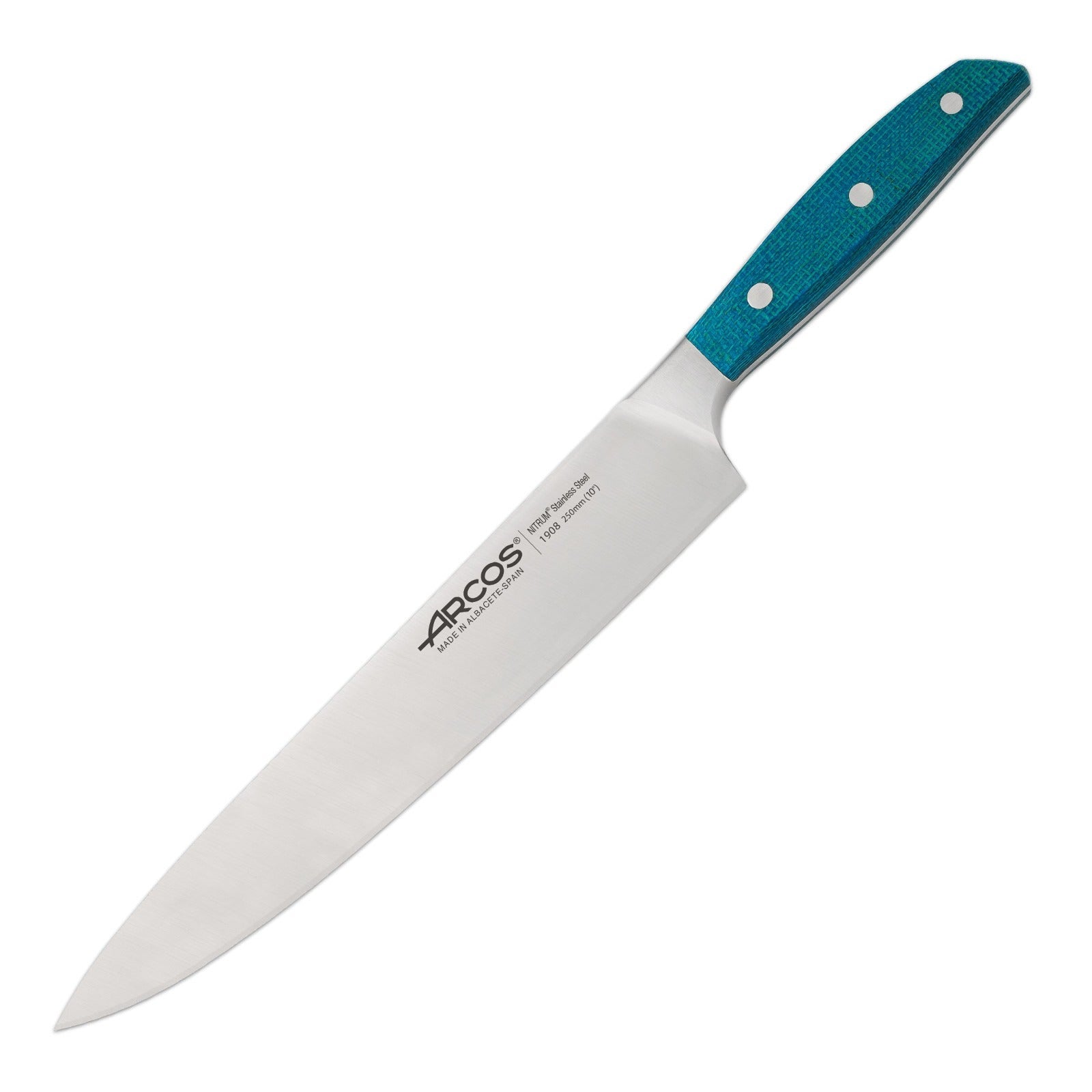 Arcos Hermanos Arcos Brooklyn, Cuchillo Cocinero 25 Cm Acero Inoxidable Forjado Nitrum Azul Acero Inoxidable, Leroy Merlin