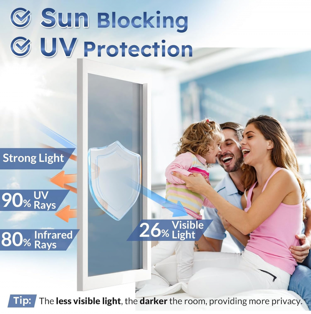 Pellicola per vetri privacy 50x200cm, per vetri privacy, anti-calore, anti-UV, a specchio unidirezionale, argento - 3