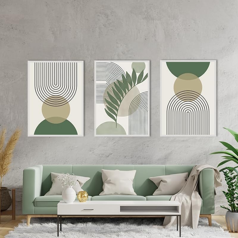 40 x 60 cm x 3 Conjunto de carteles geométricos, imágenes abstractas de flores y plantas, cartel impreso para sala de estar, fondo de decoración de pa - 2