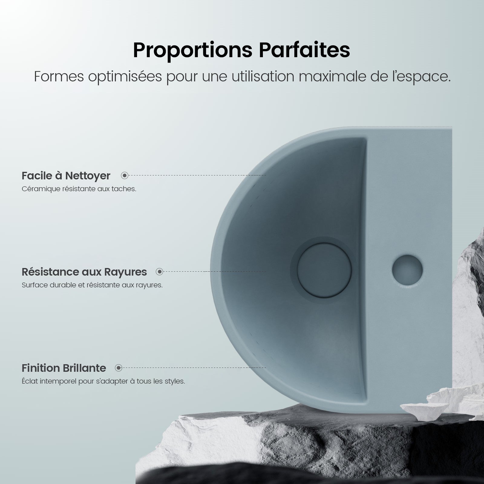 EMKE Lavabo mural en forme de U en céramique 30,3 x 25,5 x 12 cm, bleu clair mat - 6