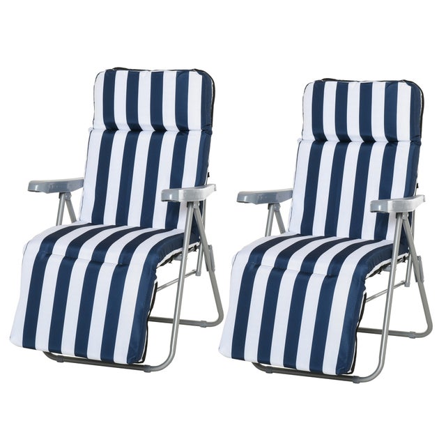 2 tumbonas plegables de jardín ajustables Outsunny 60x75x102cm azul