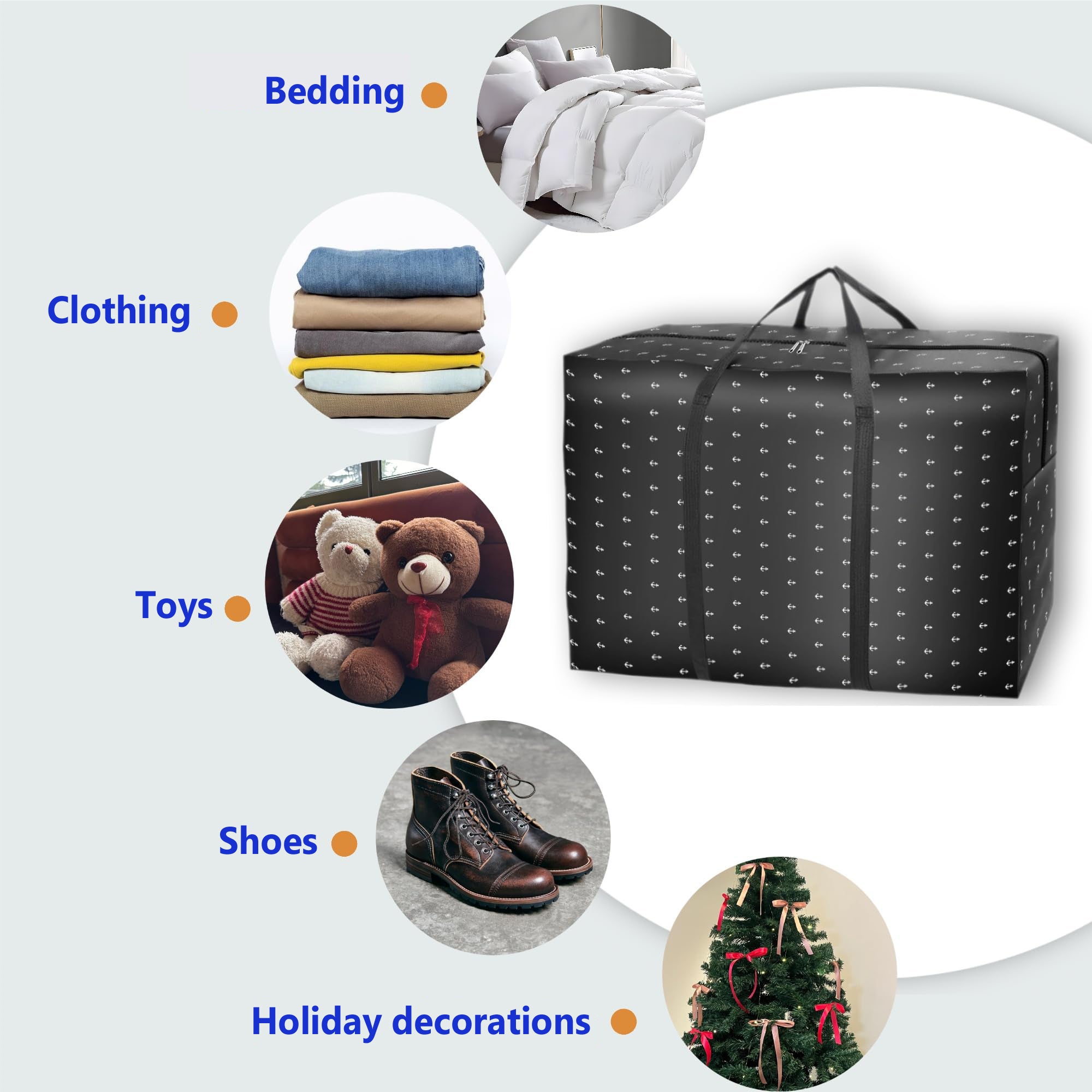 LOLLANDA Sacs de déménagement Extra larges de 140l, sacs de rangement en tissu Oxford avec fermeture éclair, sacs de Transport pliables 2 pièces - 3