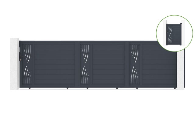 Portail coulissant 5m VELETA H.140cm alu + portillon VELETA H140 GRIS