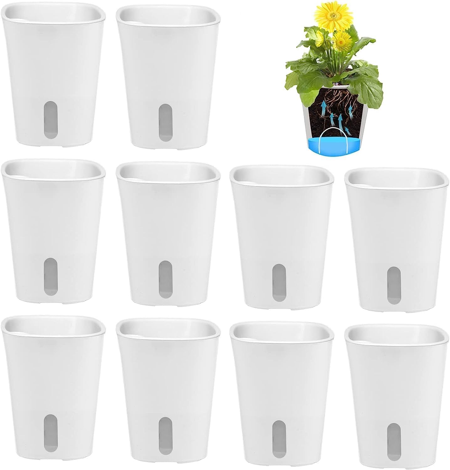 Zestaw 10 doniczek z systemem nawadniania - Plastik - Mini doniczki z systemem knotowym