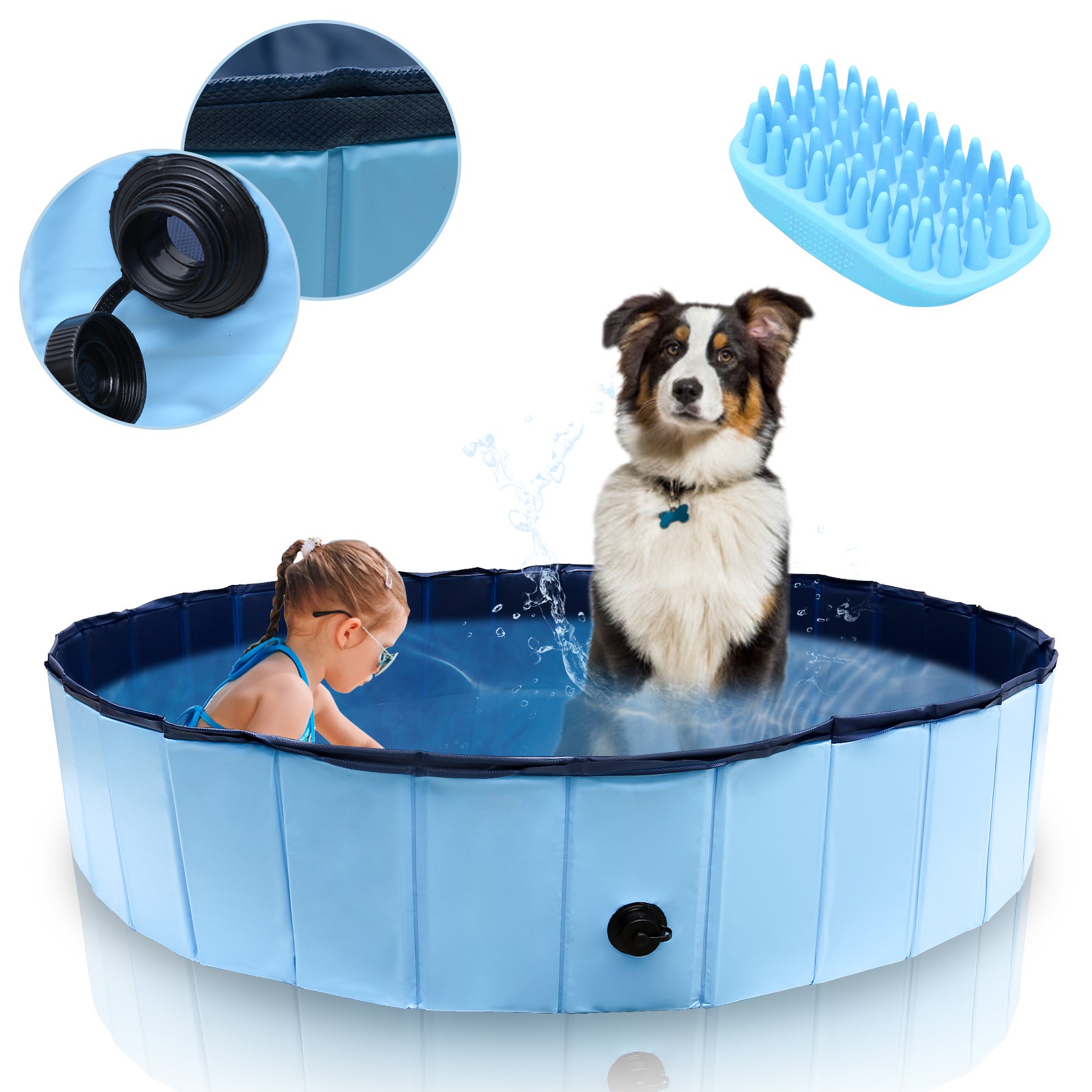 Piscina Pieghevole Per Gatti In PVC 30x10 Cm - Antiscivolo Con 3 Giocattoli Da Nuoto Inclusi, Blu