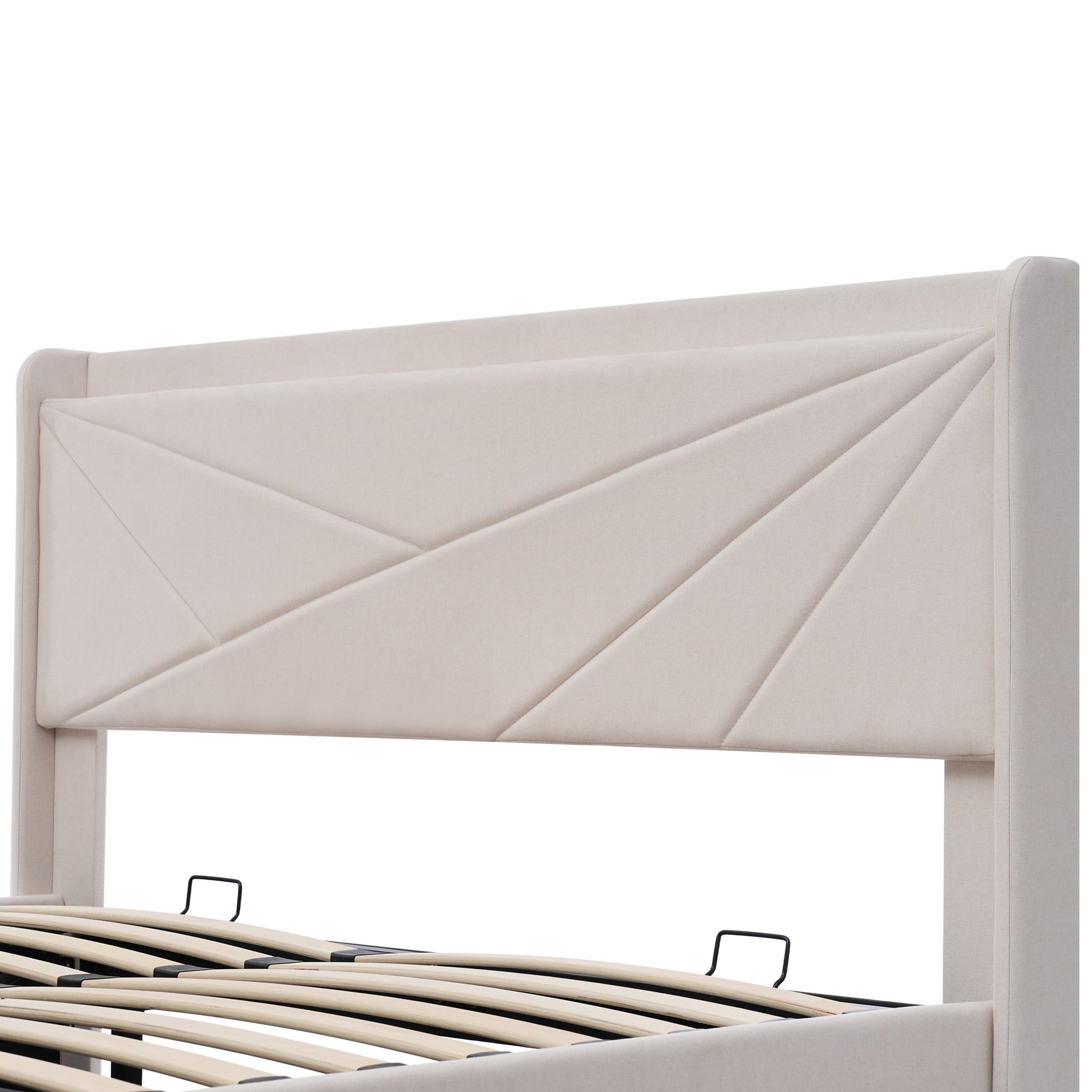 Cama contenedor de tela de lino 160x200 cm - con puerto USB y somier - Beige - 7