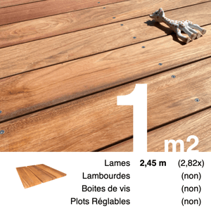 Planches de terrasse bois exotique JATOBA pour 1 m² • Longueur 2,45 m