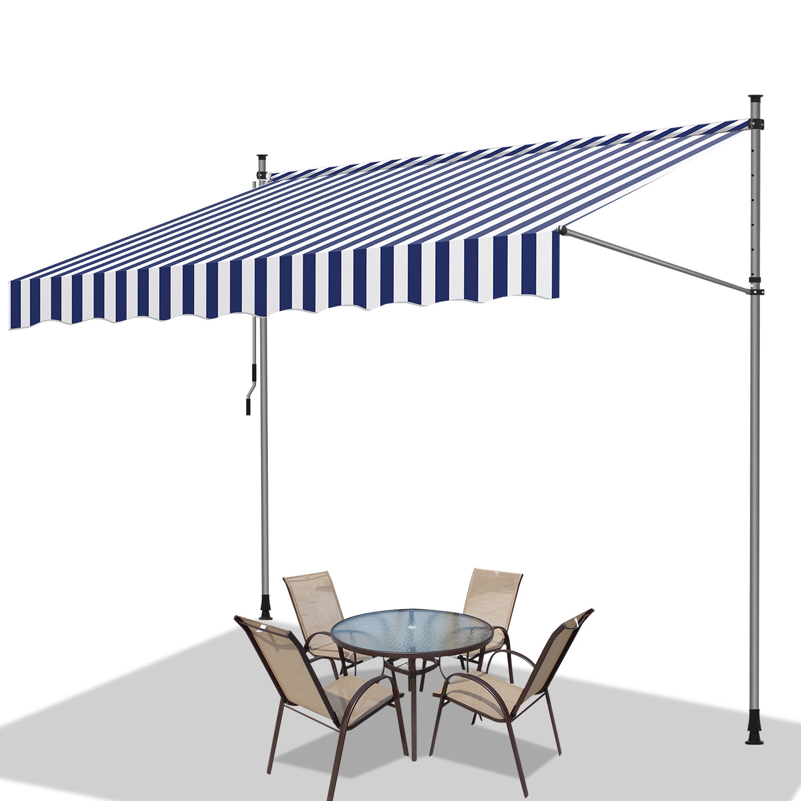 La toldo del balcón vuelve a estirar manualmente la manivela de la toldo del balcón contra los rayos ultravioleta azul y blanco 2m