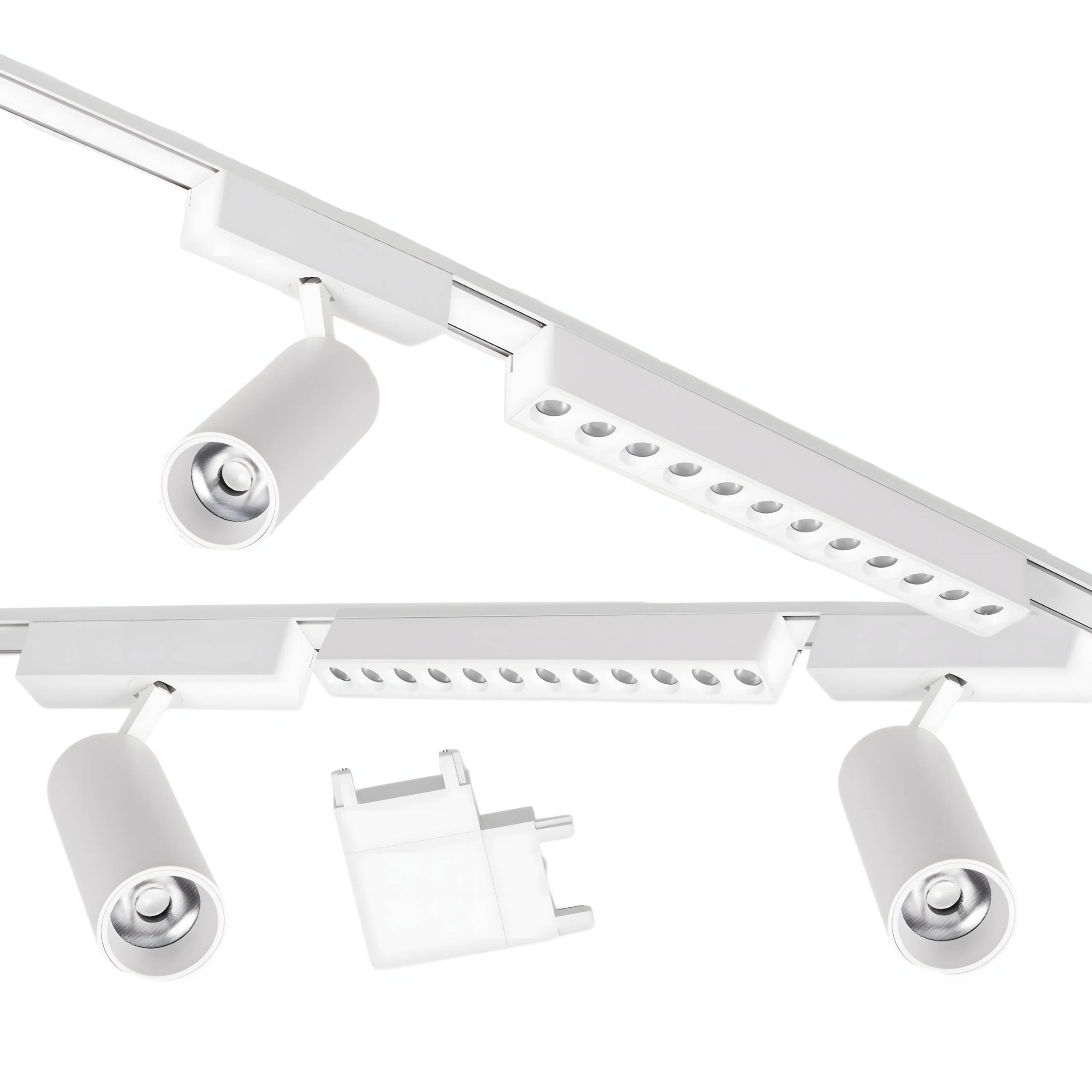 Zestaw oświetlenia szynowego LED Biały system magnetyczny 2 x szyna 1m + 5 lamp LED + łącznik kątowy - LEDHOFF