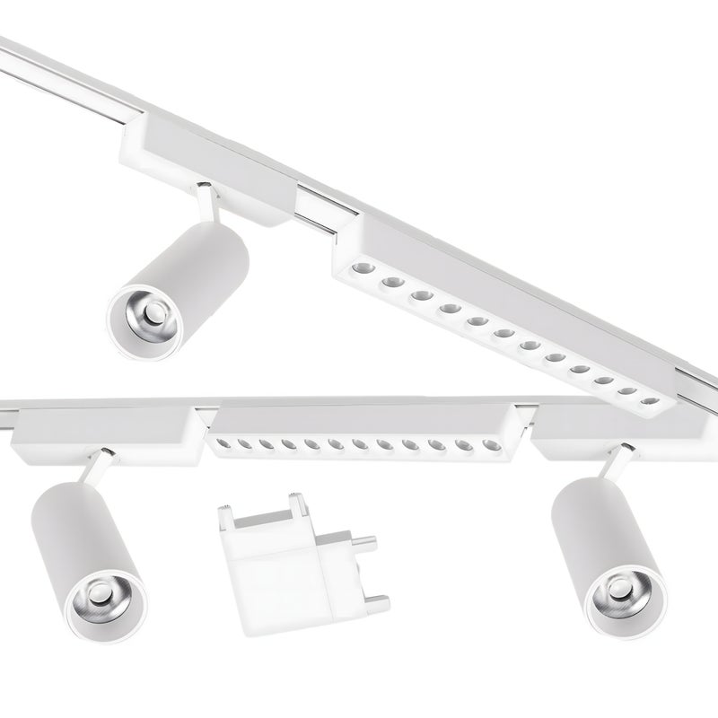 Zestaw oświetlenia szynowego LED Biały system magnetyczny 2 x szyna 1m + 5 lamp LED + łącznik kątowy - LEDHOFF