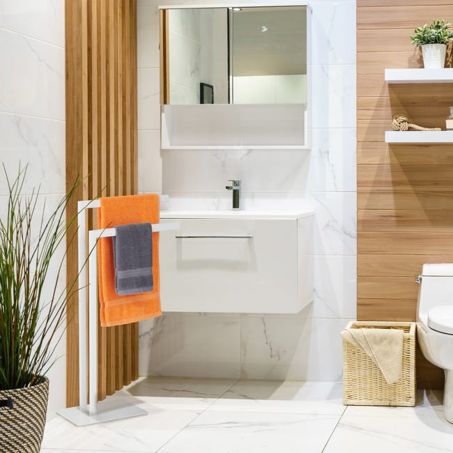 Piantana Portasciugamani Relaxdays Con 2 Bracci - Autoportante In Acciaio E MDF, Nero/Bianco, 85x43.5x20 Cm - Foto 2