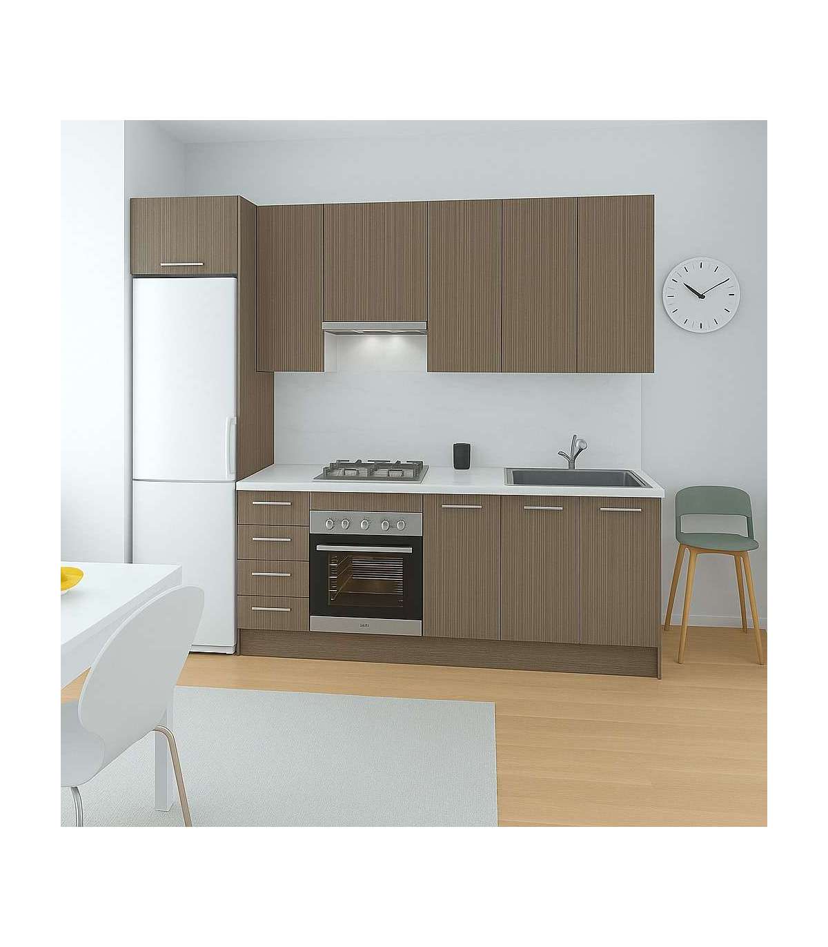 Cocina kit-chef con encimera y con zocalo de 280 cm(ancho) en nogal noceto..