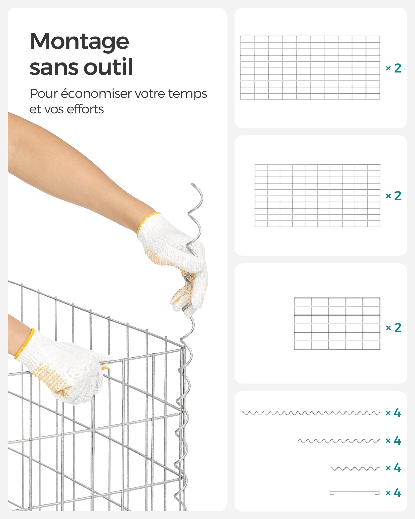 Lot de 2, Gabion pour Pierre, 100 x 50 x 30cm, cloture gabion, Argent, Cage en Métal, Panier à Pierre, Décoration de Jardin - 6