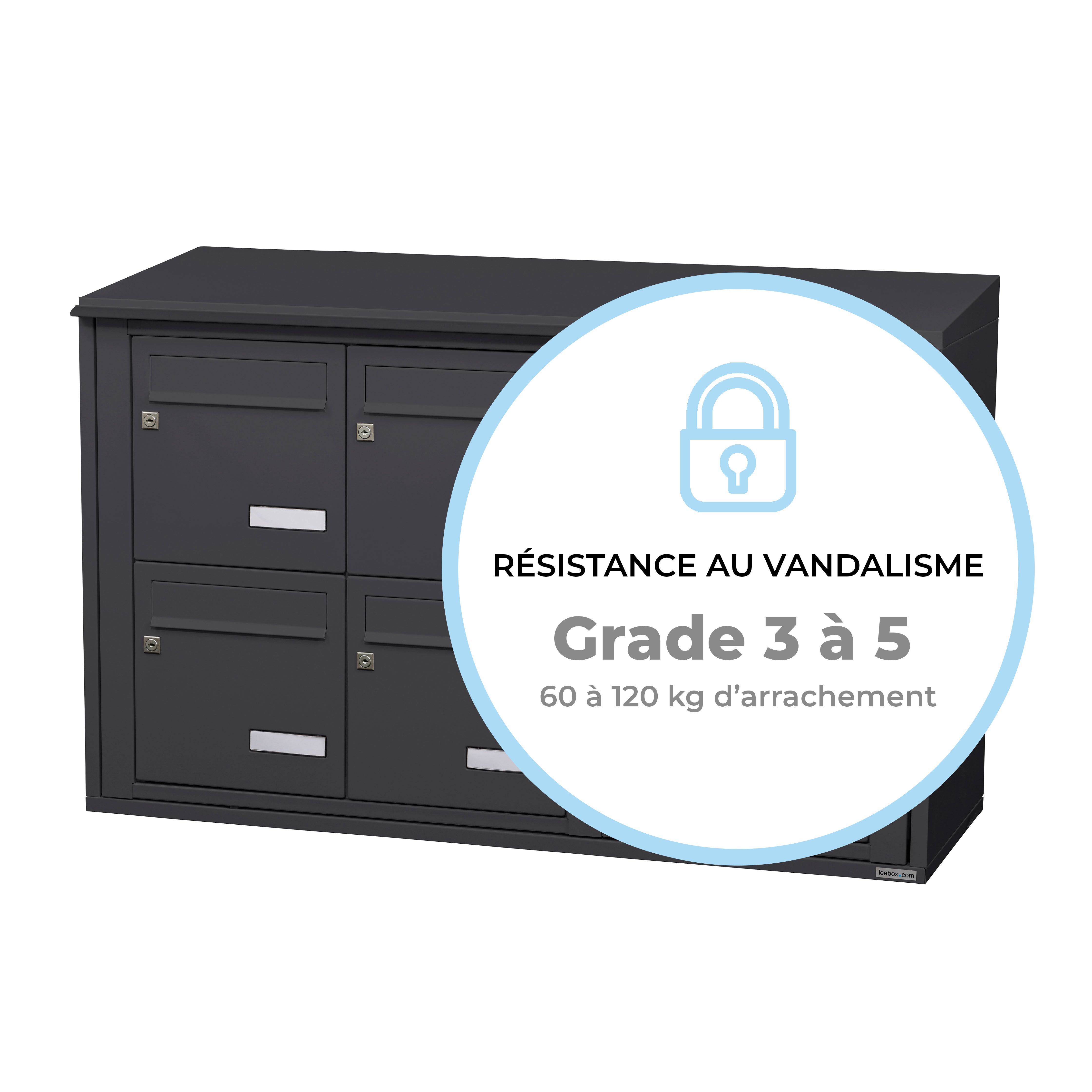 Bloc 6 boîtes aux lettres collectives extérieur mural - Modèle 3 x 2 - Gris anthracite - Leabox.com - 2