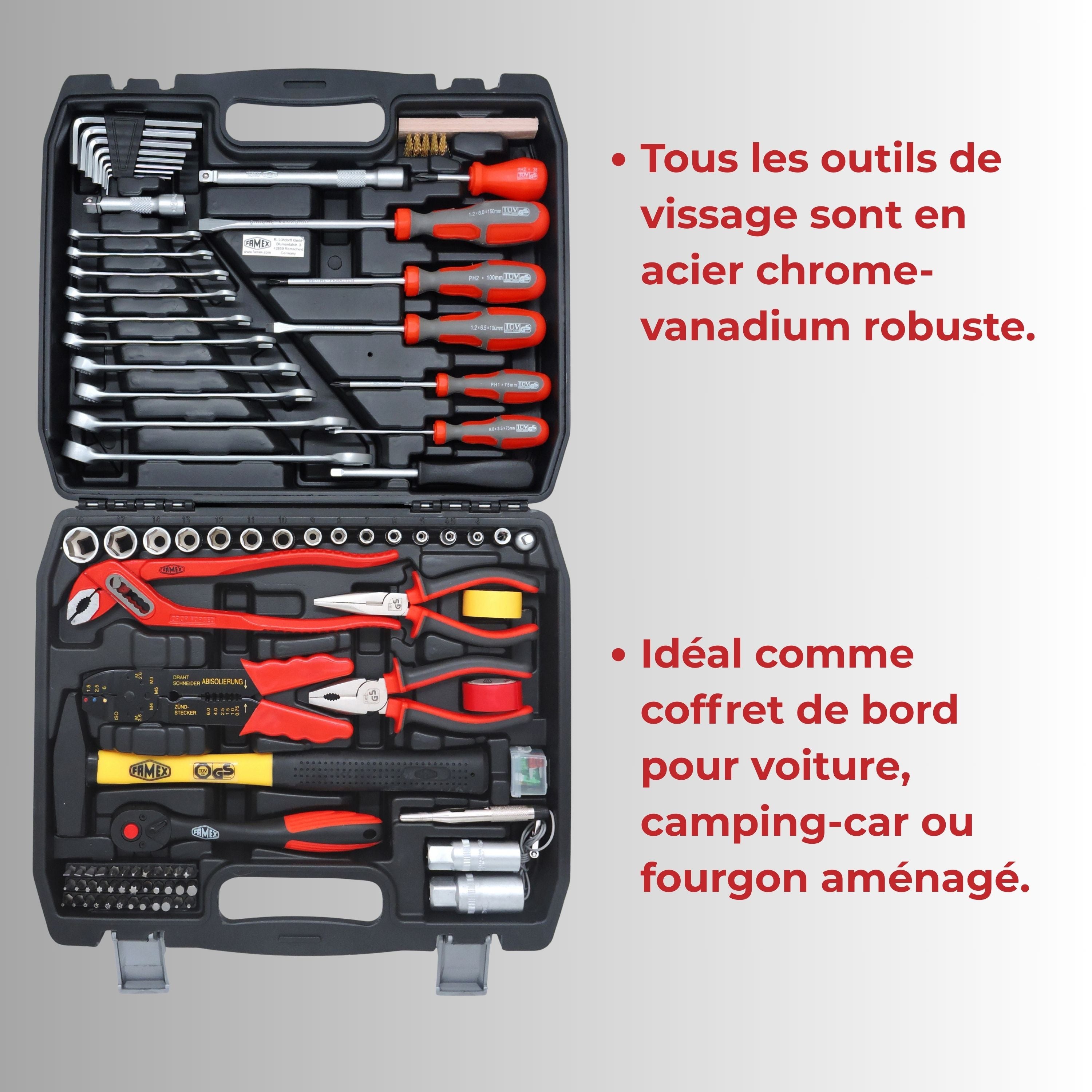 FAMEX 144-50 Malette à outils - complète, 86-pièces, pour voiture, véhicule, camping - 2