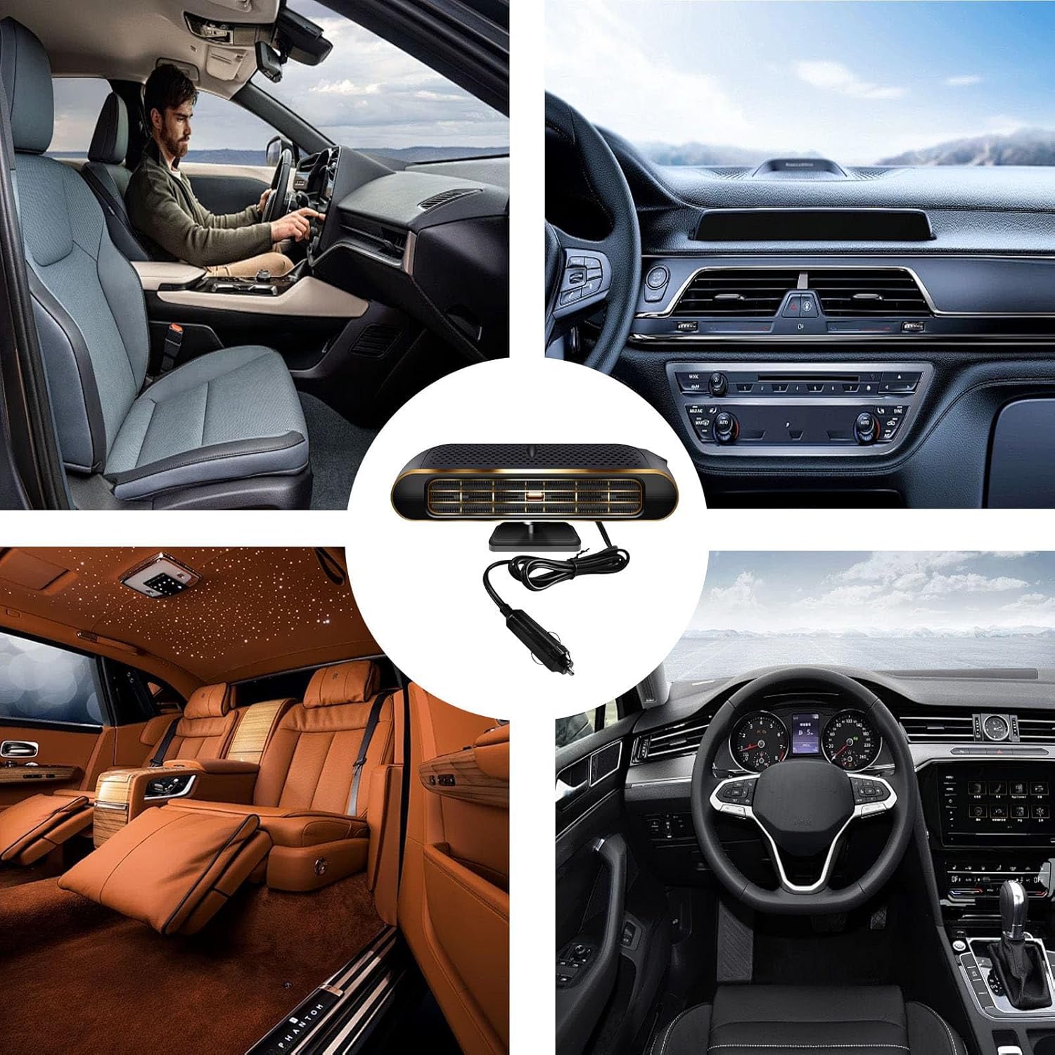 Czarno-srebrny grzejnik samochodowy, 17*9,5*7,5 cm, grzejnik dwufunkcyjny, chłodzenie i ogrzewanie o dużej mocy, odmrażanie i odparowywanie samochodu - 4