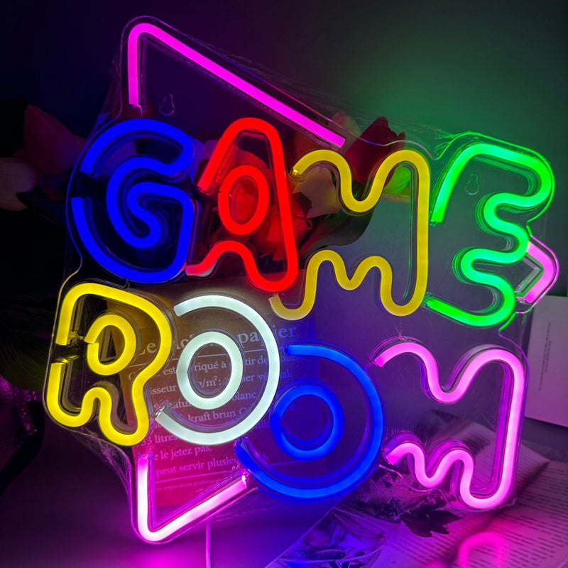 Kolorowa litera GAMEROOM neon, fajna dekoracja ścienna LED neon, zasilana przez USB, odpowiednia do sypialni, na ścianę artystyczną, do salonu, baru