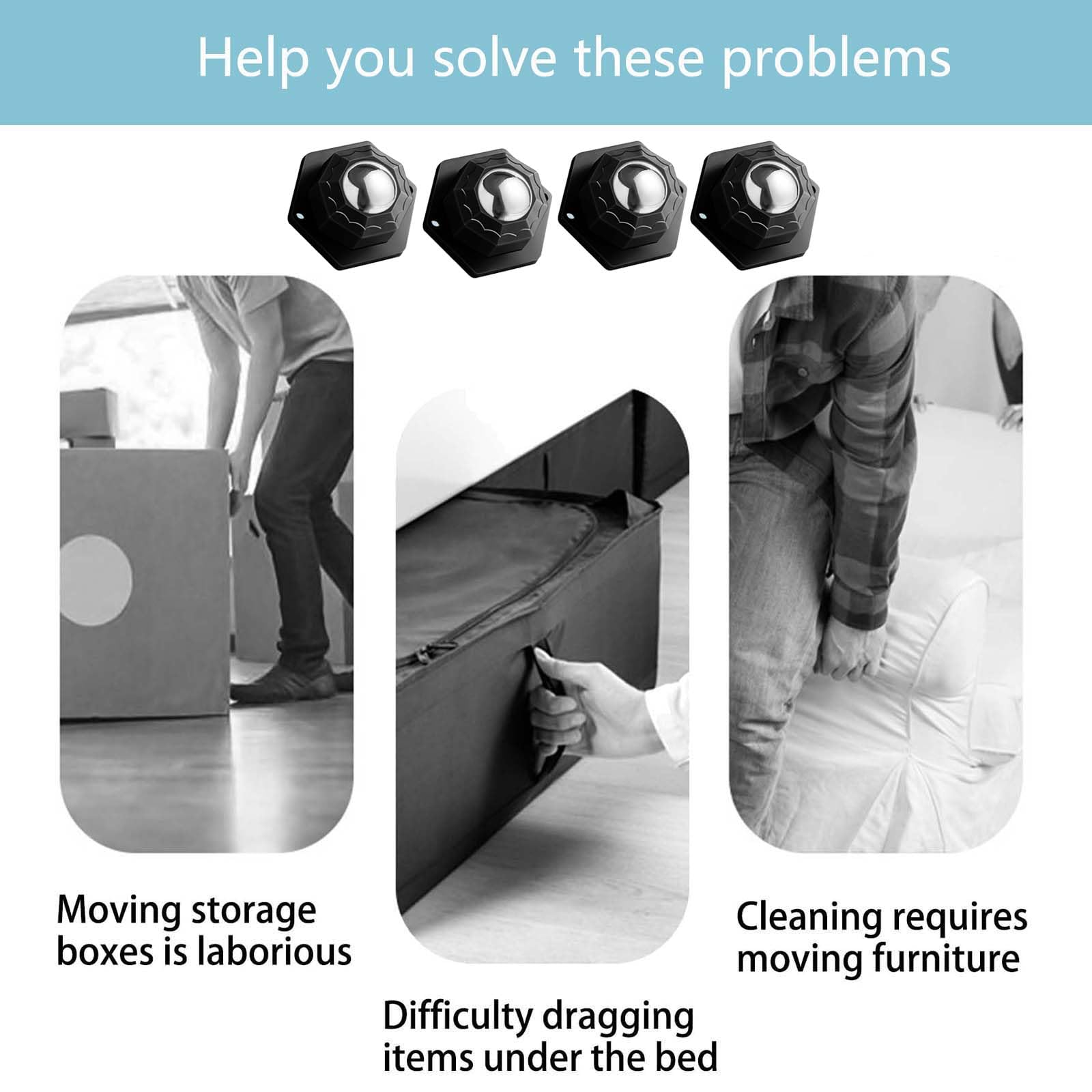 4 rotelle per mobili, rotelle piroettanti autoadesive, portata 300 kg, rotazione a 360 gradi, adatte per mobili ed elettrodomestici - 3