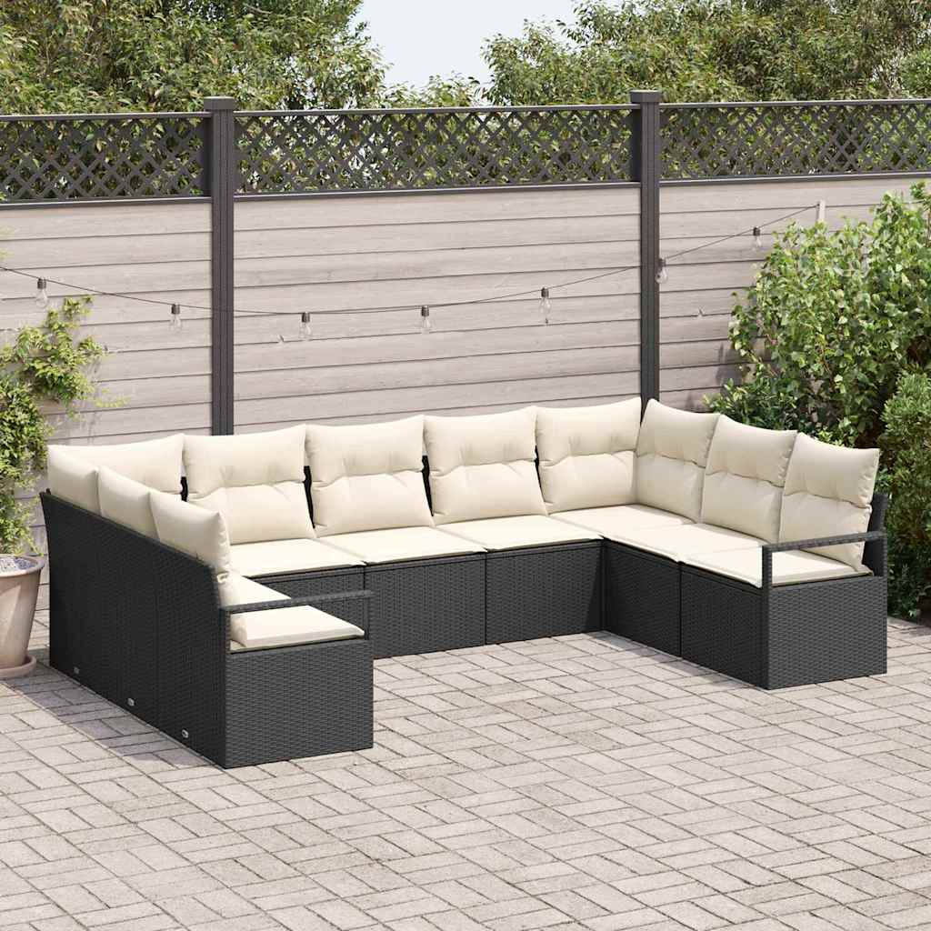 Zestaw Sof z poduszką 9 pcs Czarny polirattan vidaXL