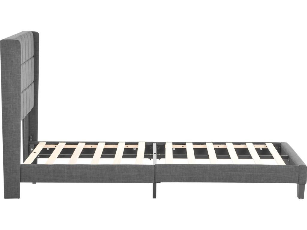 Łóżko tapicerowane z lnu - 140x200cm - z wezgłowiem i stelażem na listwy - Szare - 3