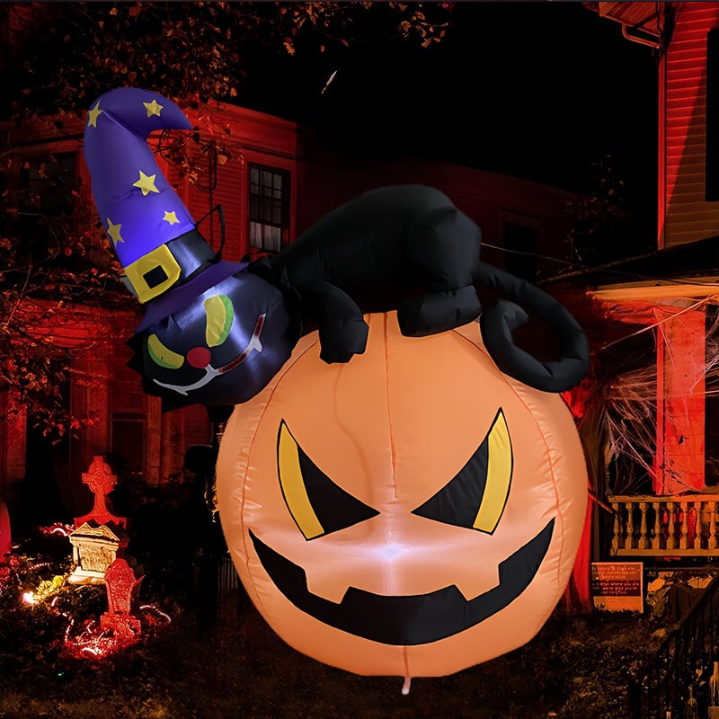Czarny kot na dyni, nadmuchiwana dekoracja LED na Halloween, akcesoria do dekoracji na Halloween