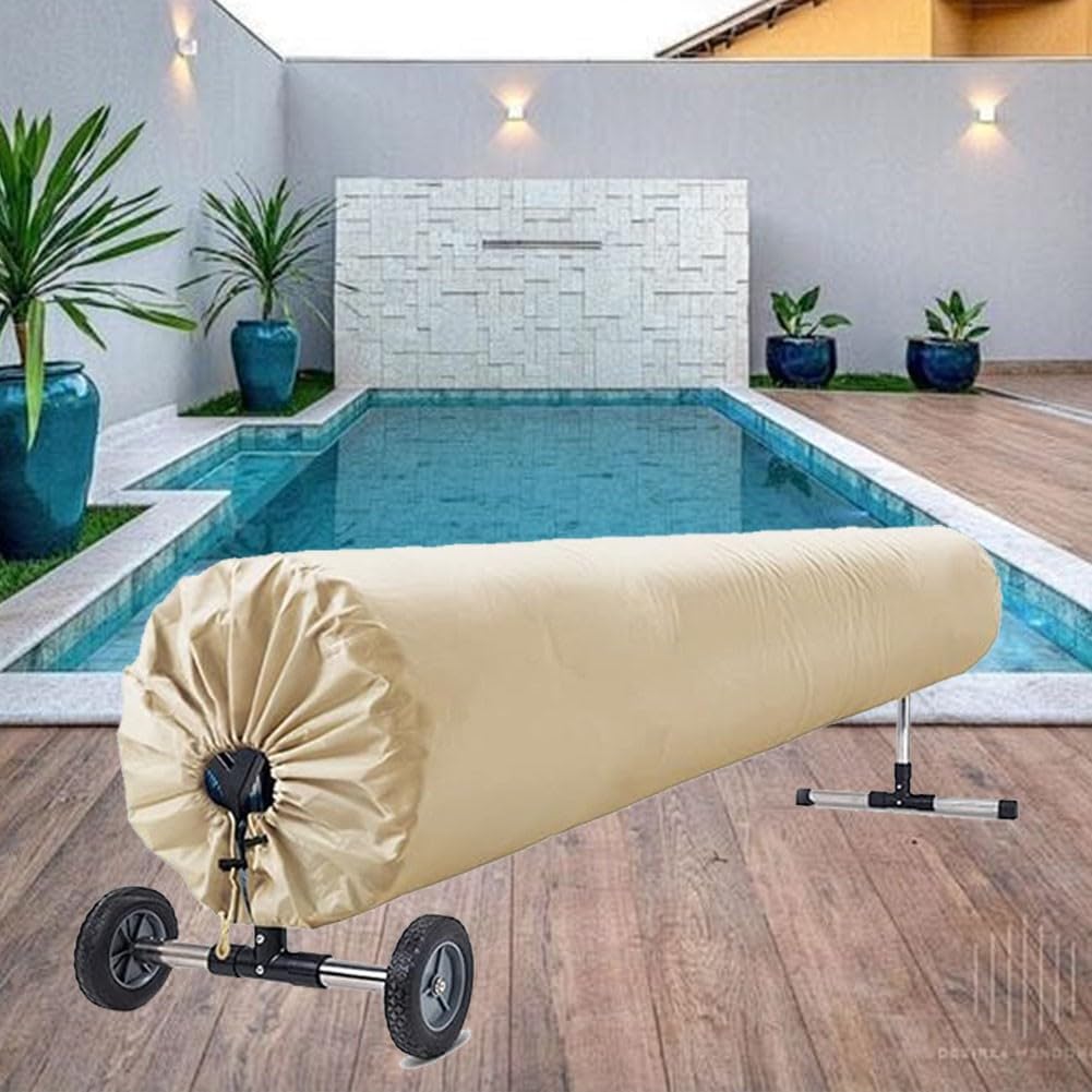 Cubierta enrollable para piscinas de 550 x 96 cm, fabricada en tela Oxford resistente, ideal para proteger del sol en el jardín o la piscina. - 6