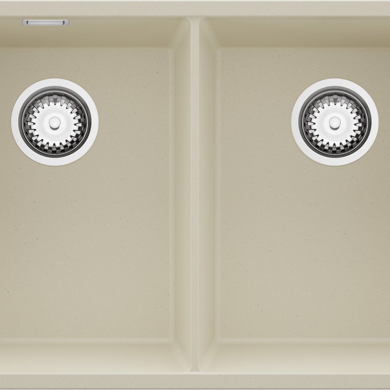 Zlewozmywak podblatowy Beżowy 76x47cm, Zlew Kuchenny 2 Komorowy + Syfon, do szafki od 80cm - Londyn Twin PRIMAGRAN