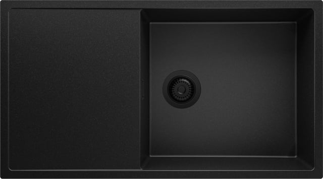 Evier Cuisine en Granit Tout Noir 90x50cm, Lavabo 1 bac + Kit de Vidage, Évier à Encastrer au meuble 60cm - Ibiza PRIMAGRAN