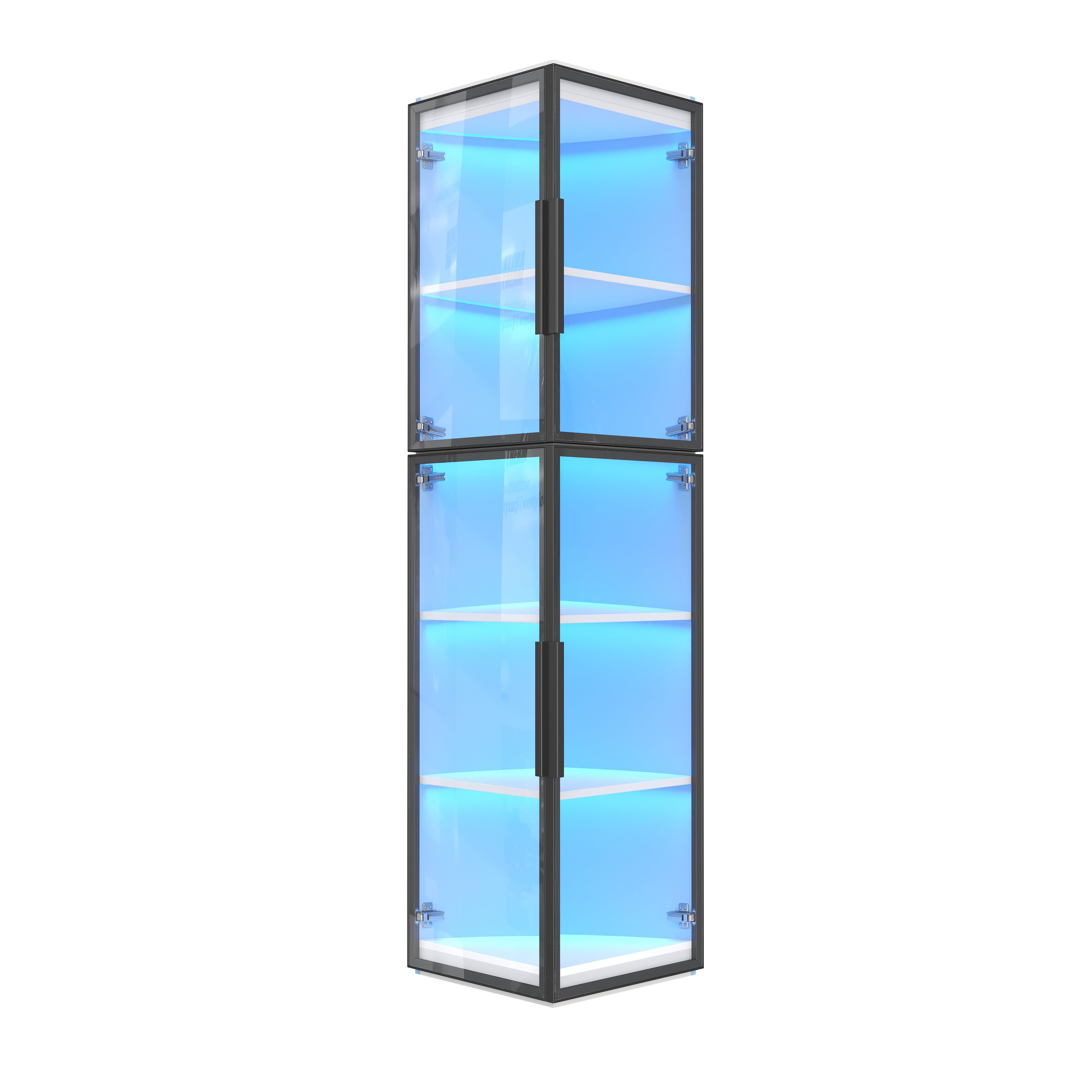 Vitrine en verre Étroit avec lumières LED,Vitrine autoportante en acrylique,Équipé de portes doubles,Vitrine d'angle transparente à visibilité à 360° - 9