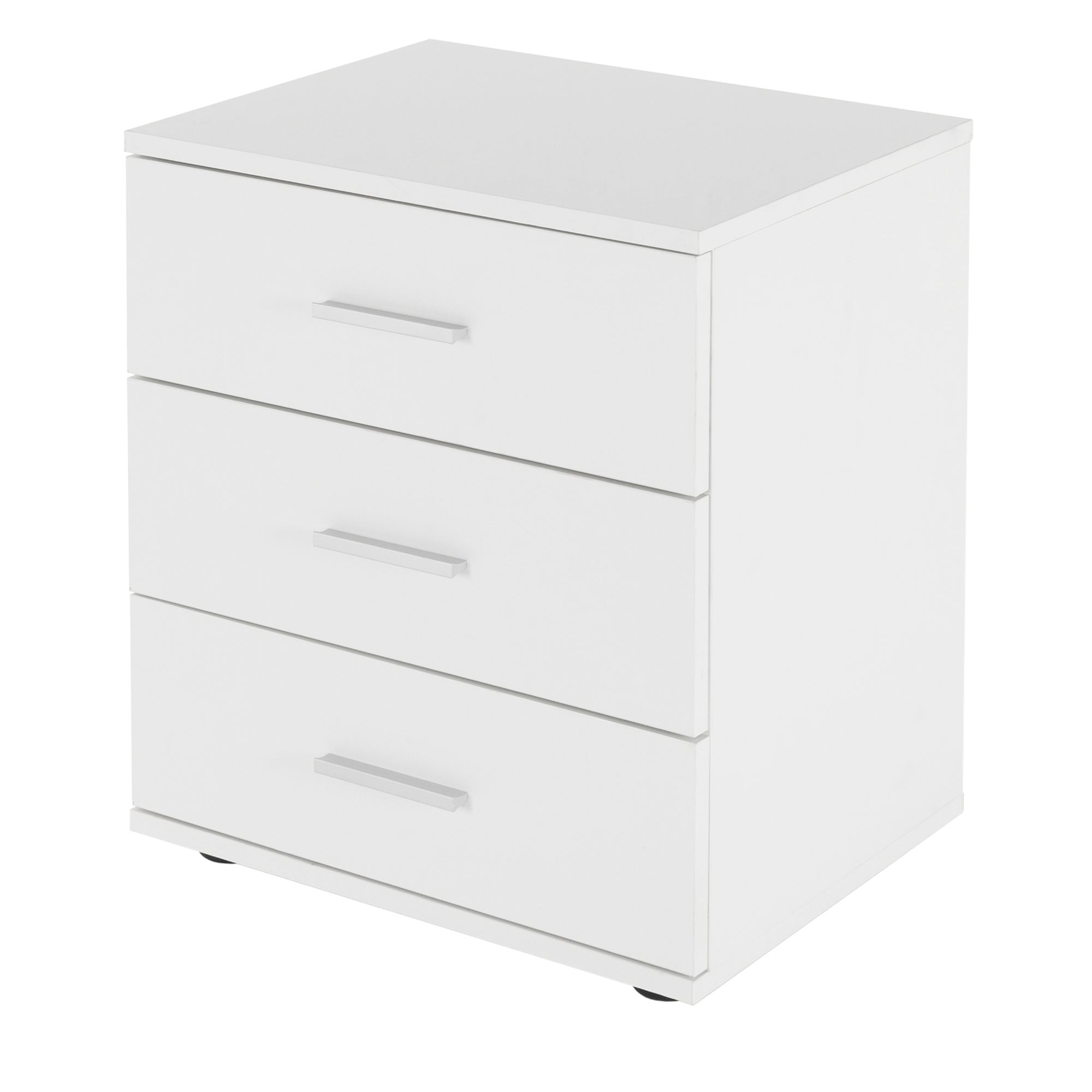 ML-Design Szafka nocna z 3 szufladami, biala, wykonana z drewna, 45x52x34 cm, uchwyty aluminiowe, szafka nocna komoda z szufladami, odpowiednia do