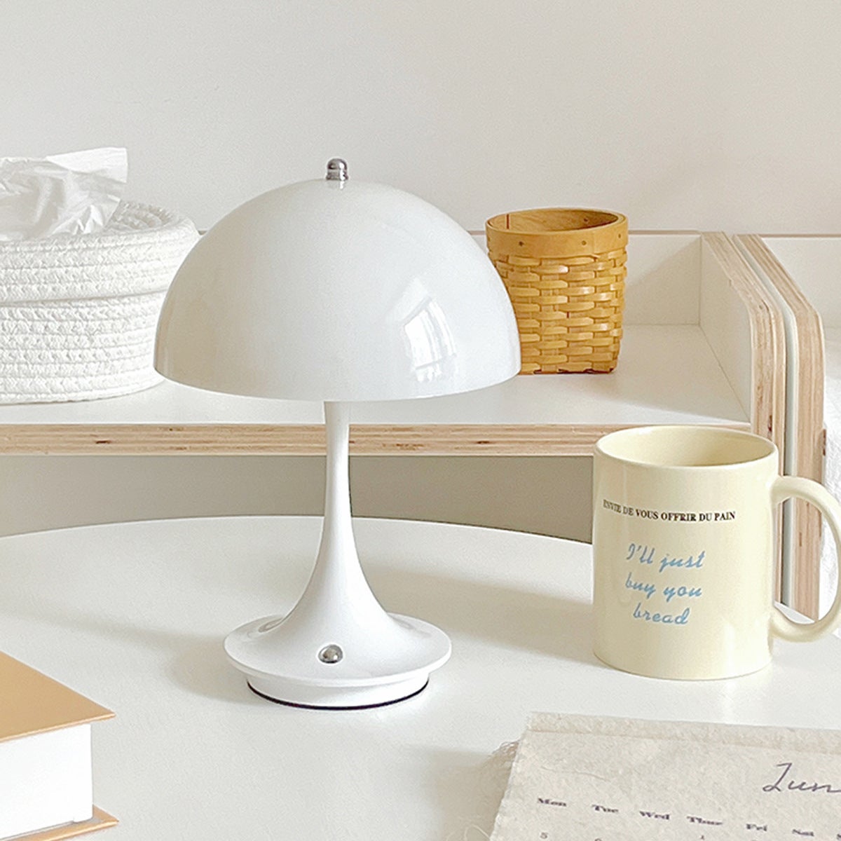 Lampe de table champignon sans fil, lampe de table de chevet rétro champignon, lampe de table à intensité variable à 3 niveaux, blanc - 6