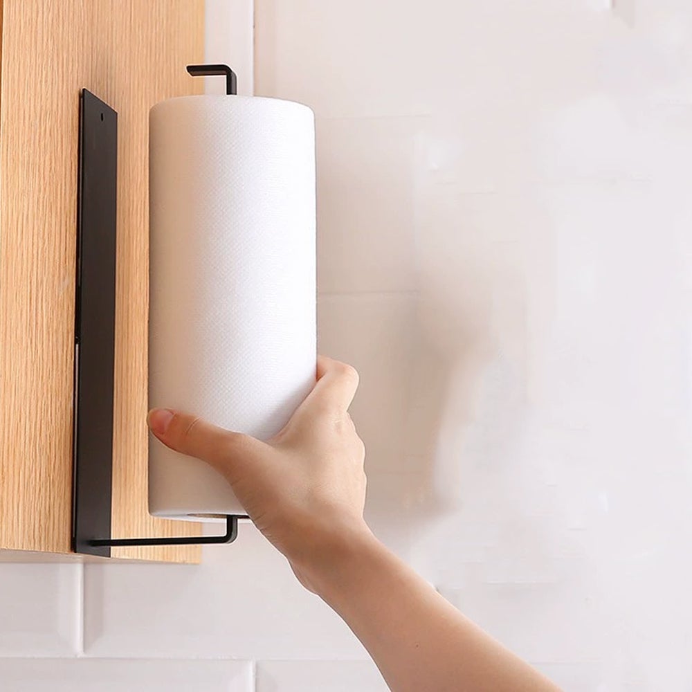 (Czarny) Uchwyt na papier toaletowy, ścienny uchwyt na papier toaletowy do kuchni i łazienki, samoprzylepny uchwyt aluminiowy, nie wymaga wiercenia,