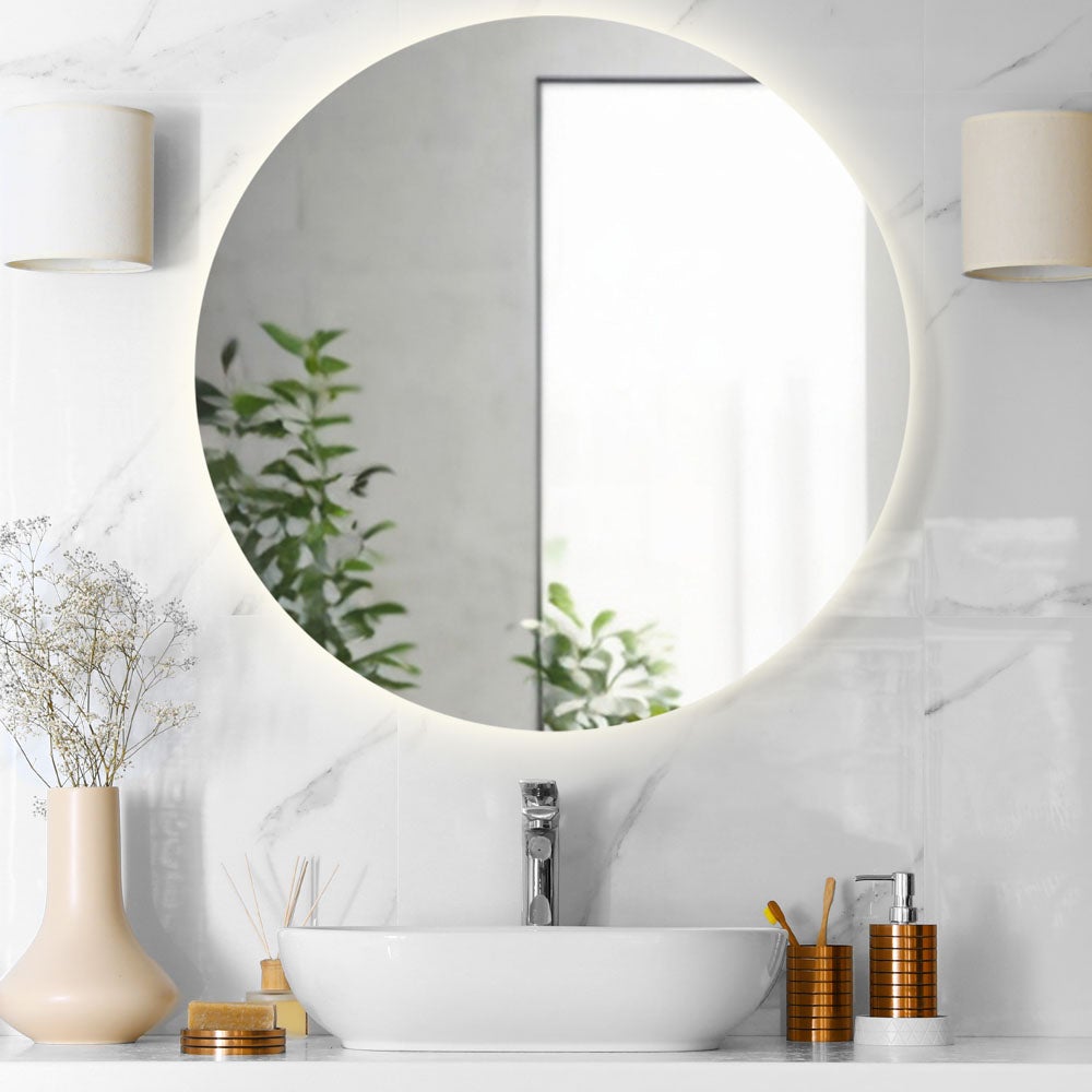 AICA 70 x 70 cm Specchio da bagno rotondo con LED, con antiappannamento