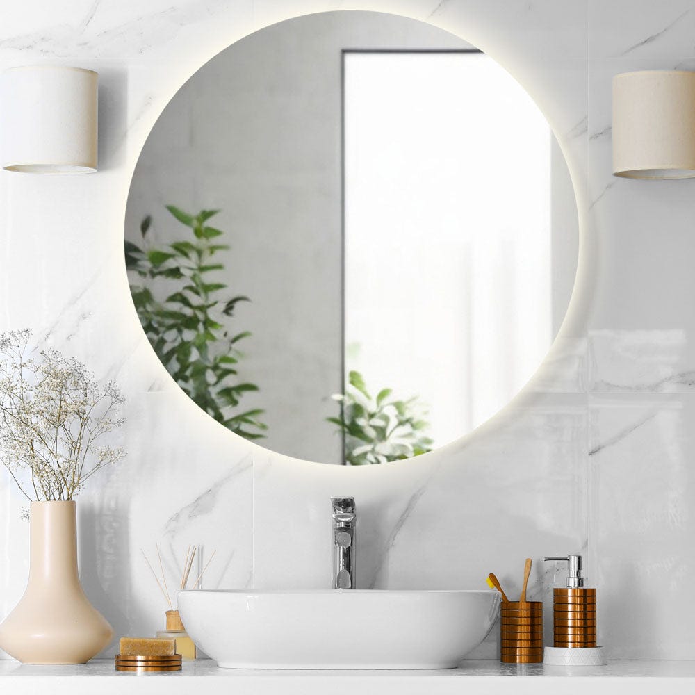 AICA 70 x 70 cm Specchio da bagno rotondo con LED, con antiappannamento AICA 70 x 70 cm Specchio da bagno rotondo con LED, con antiappannamento
