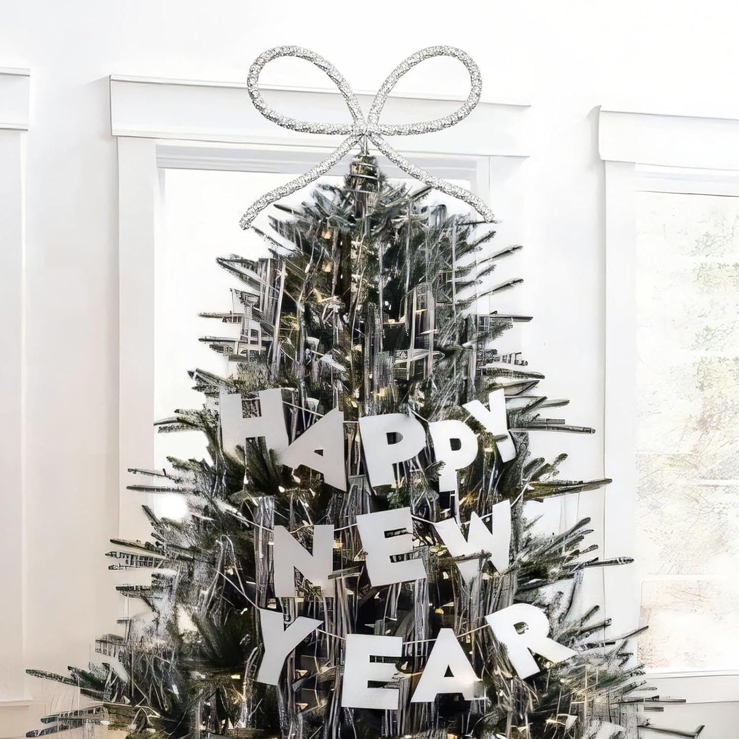 Puntale per albero di Natale con fiocco | 20 x 25 cm | Decorazione natalizia | per appartamento, soggiorno, riunioni di famiglia, ufficio, veranda, ca - 2