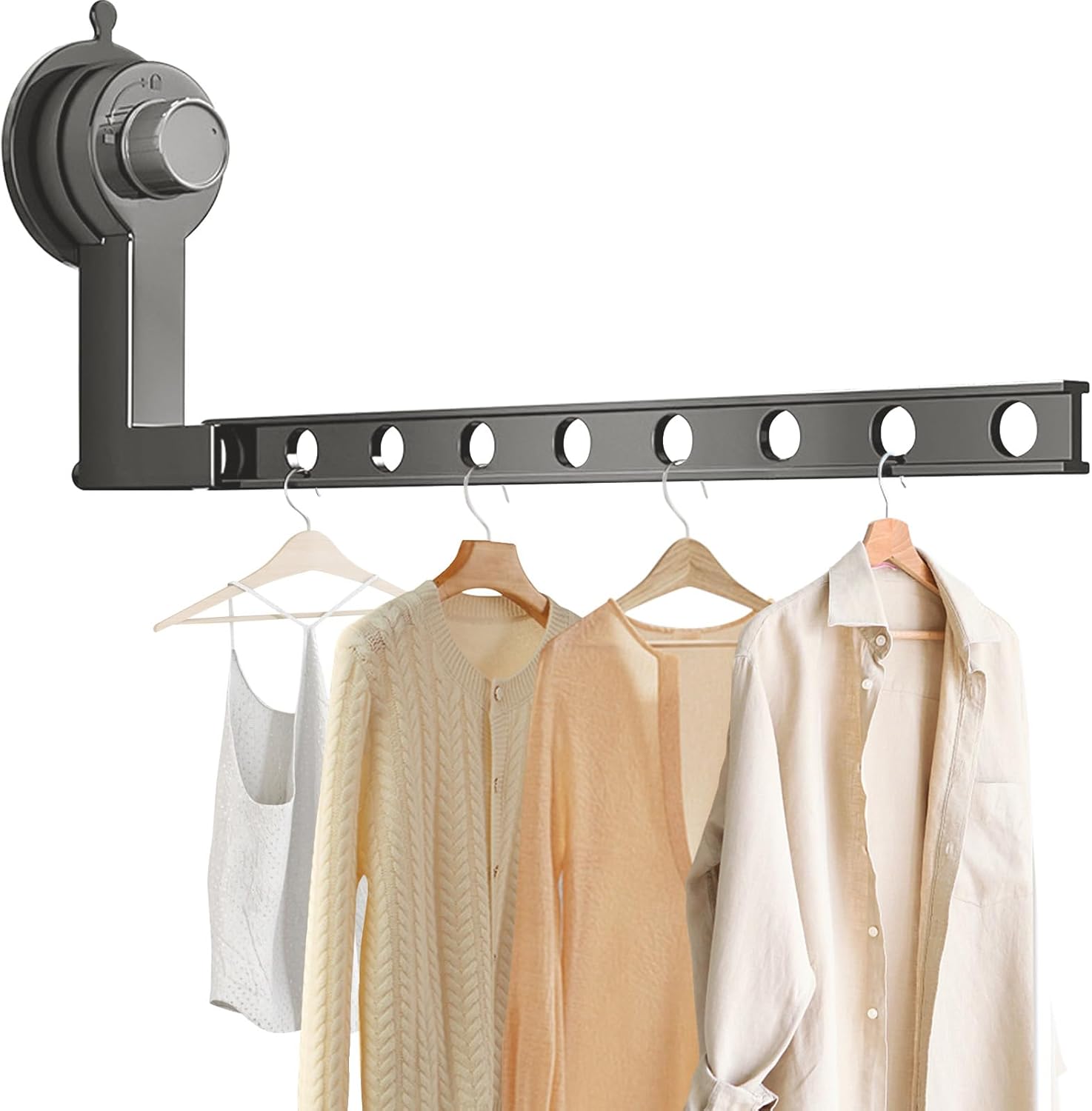 Suszarka ścienna składana z przyssawkami, aluminiowa, ścienna do suszenia ubrań w sypialni, łazience, pralni, 8 otworów (szara)