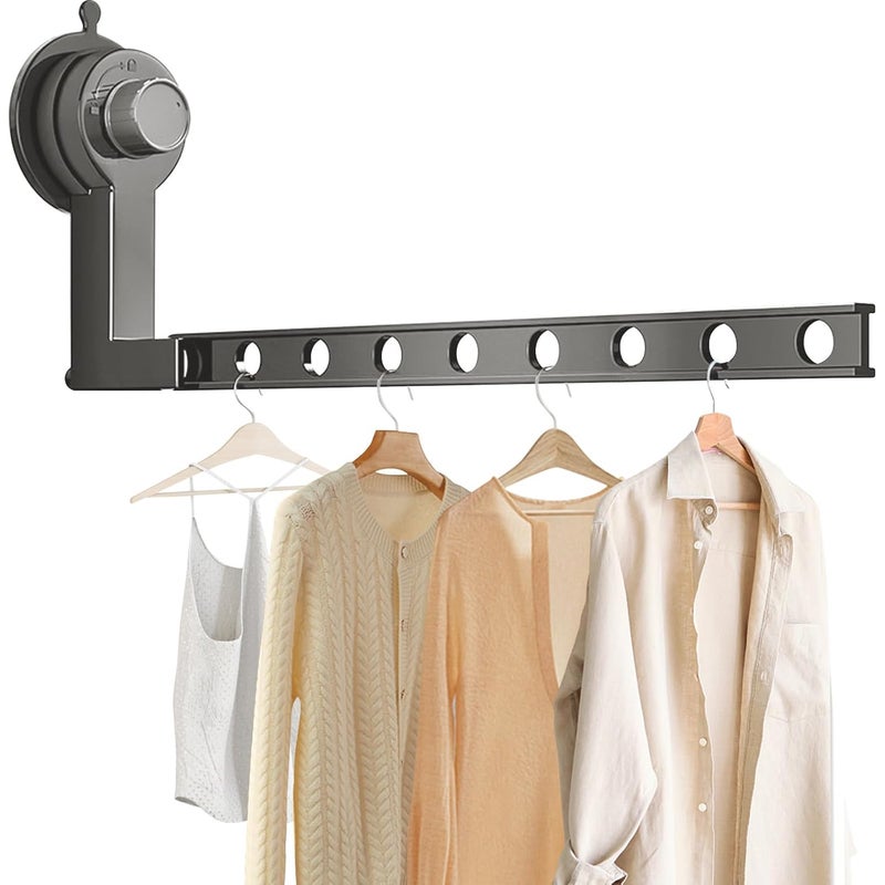 Suszarka ścienna składana z przyssawkami, aluminiowa, ścienna do suszenia ubrań w sypialni, łazience, pralni, 8 otworów (szara)