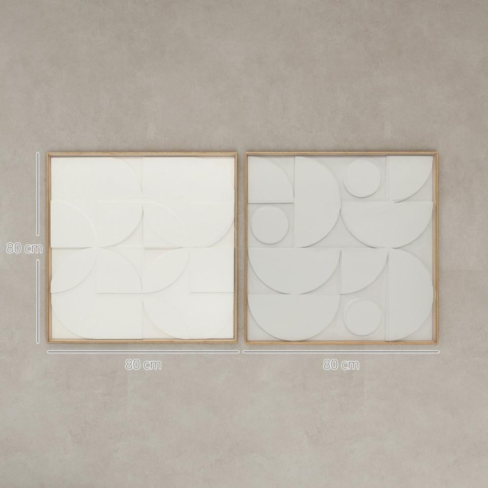 Decoração de Parede 3D Moderna Conjunto 2 Peças Geométrica em Madeira Branca 80x80cm Sala Corredor Ornamento Decorativo - 3