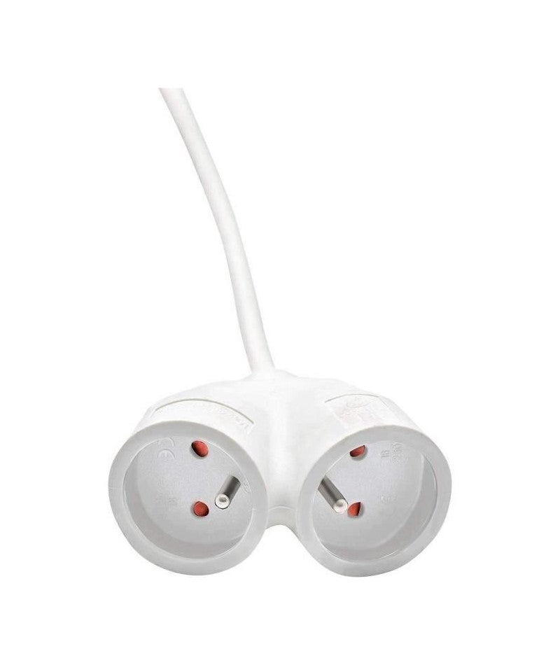 Rallonge Électrique - 5m - H05vv-f 3g1,5 - Fiche Plate - Prise Double - Blanc - 2