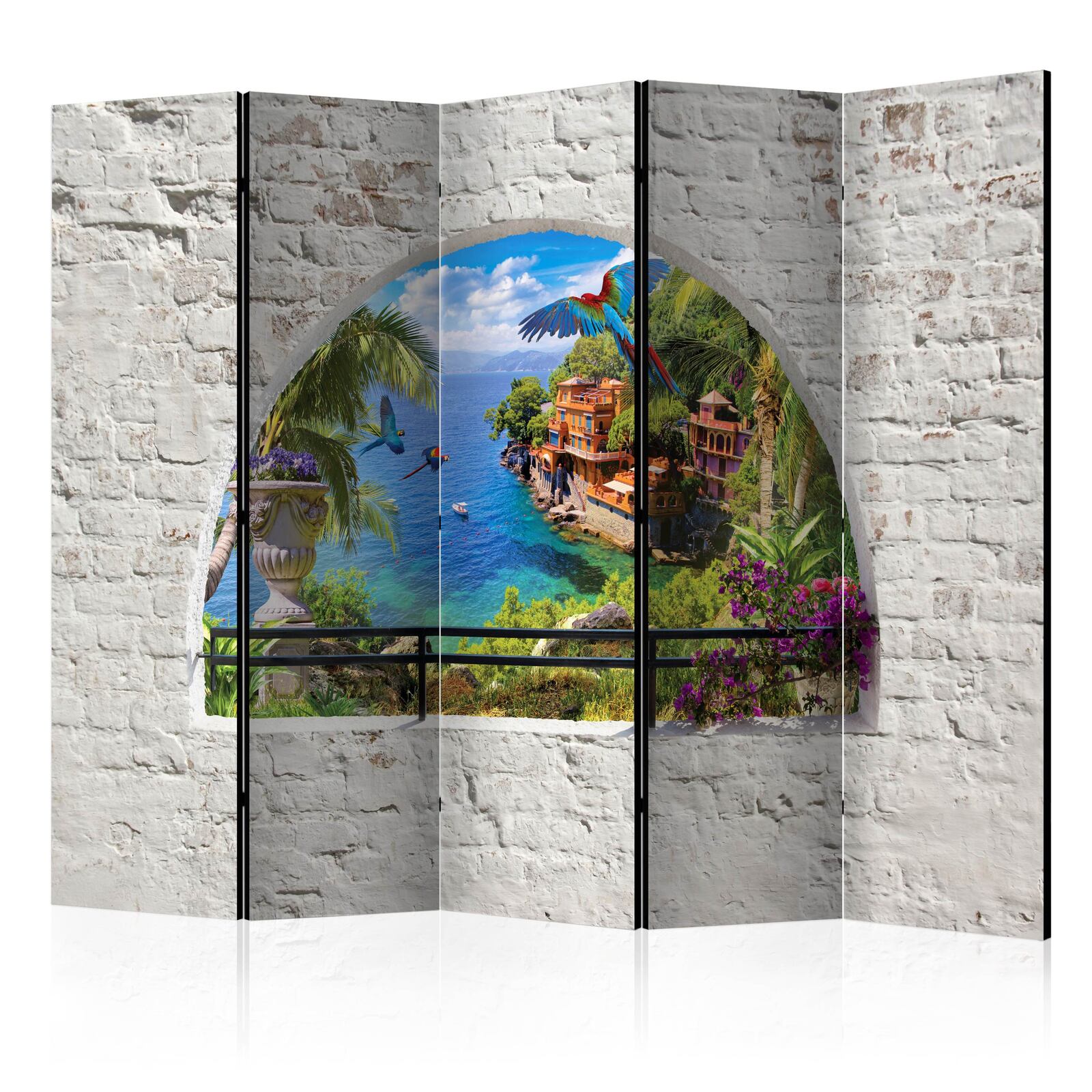 Paravent Décoratif Tropical Paradise II - 225x172 Cm, Pour Séparer Ou Décorer Une Pièce