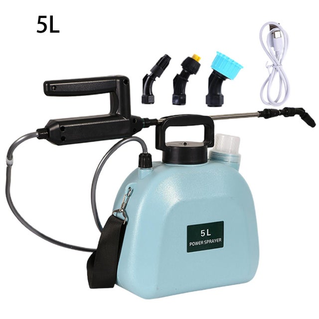 Spruzzatore alimentato a batteria da 5 litri con 3 ugelli nebulizzatori, spruzzatore elettrico con impugnatura ricaricabile, bacchetta retrattile