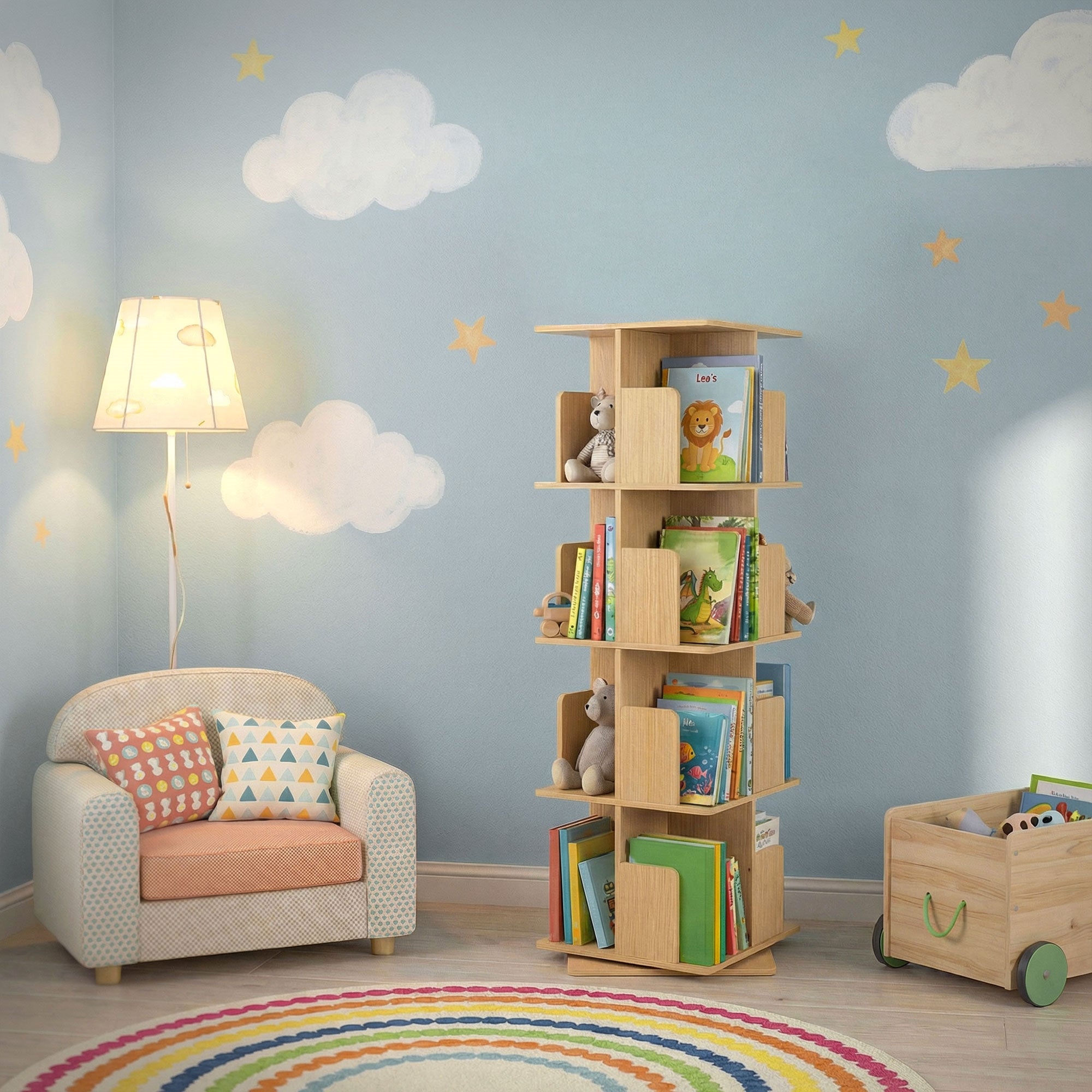 ML-Design Scaffale Effetto Legno Quercia 40x124,5x40 cm Libreria Girevole a 360° in Legno Torre Salvaspazio 4 Ripiani e 16 Scomparti Multiuso per casa - 7